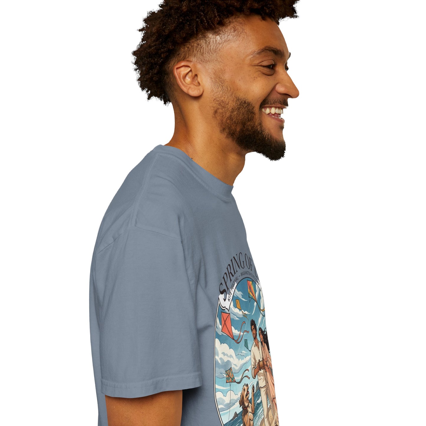Spring of Us T-Shirt — Romantic Beach Couple Illustration with Dog
