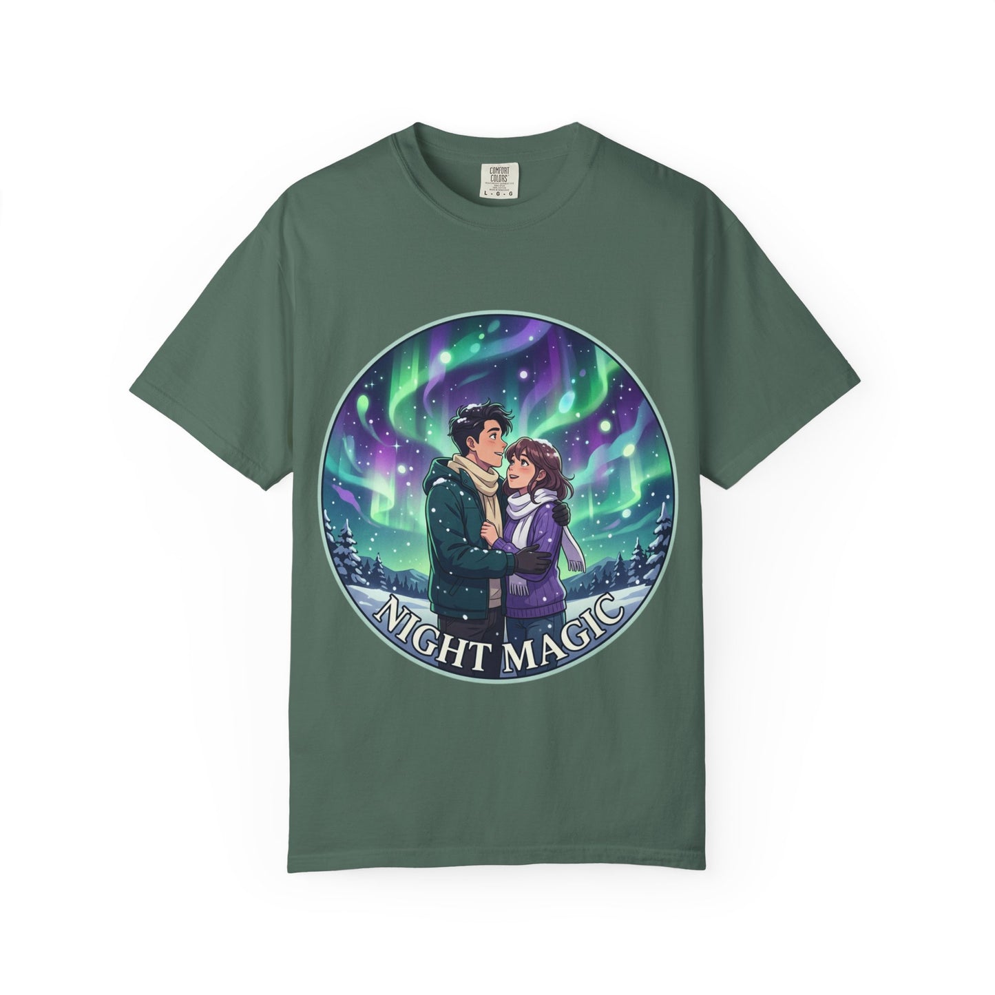Night Magic T-Shirt — Northern Lights Couple Illustration