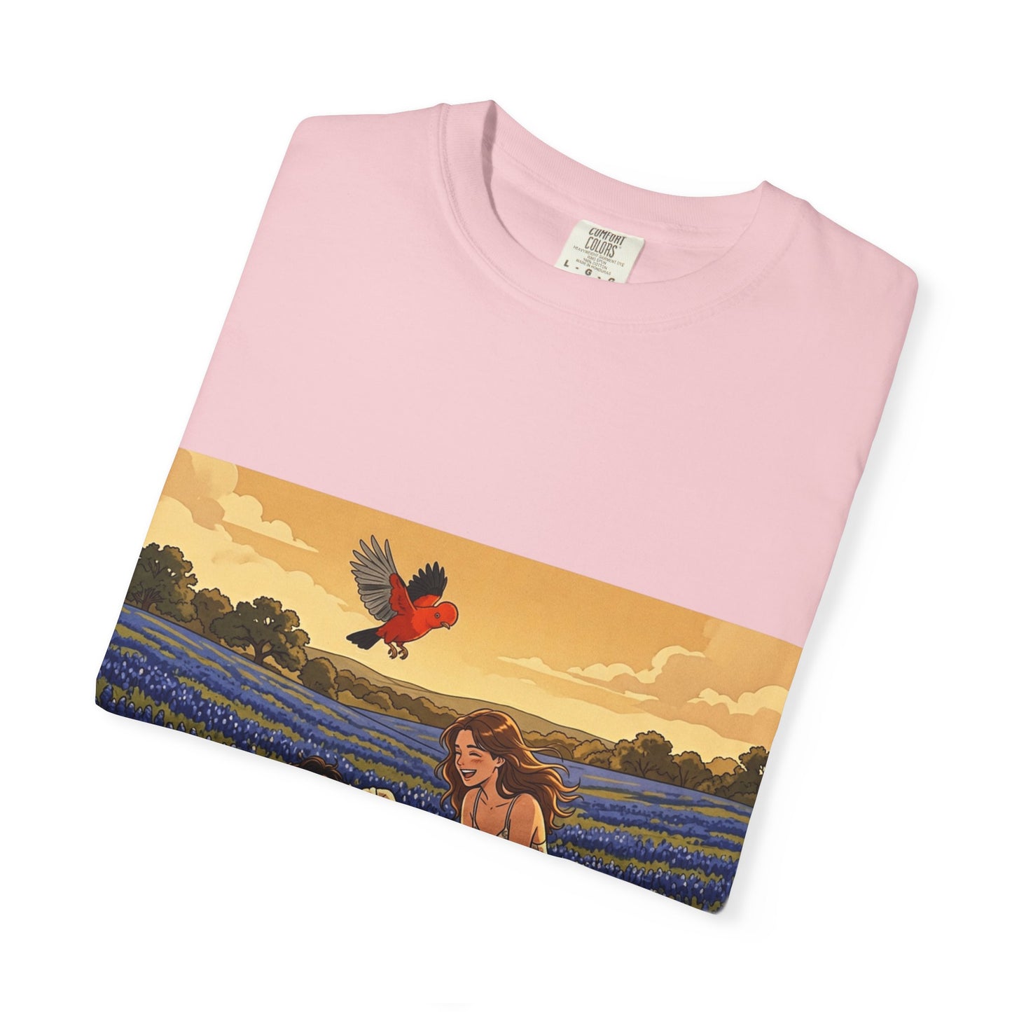 Romantic Bluebonnet Field T-Shirt — Couple in Wildflower Meadow Art Tee