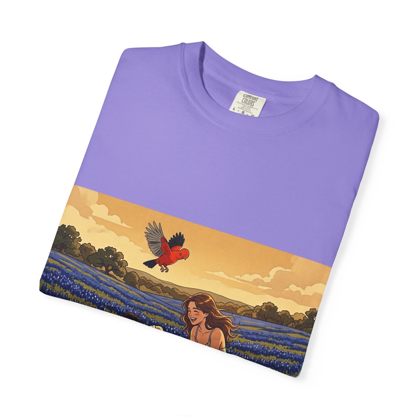 Romantic Bluebonnet Field T-Shirt — Couple in Wildflower Meadow Art Tee