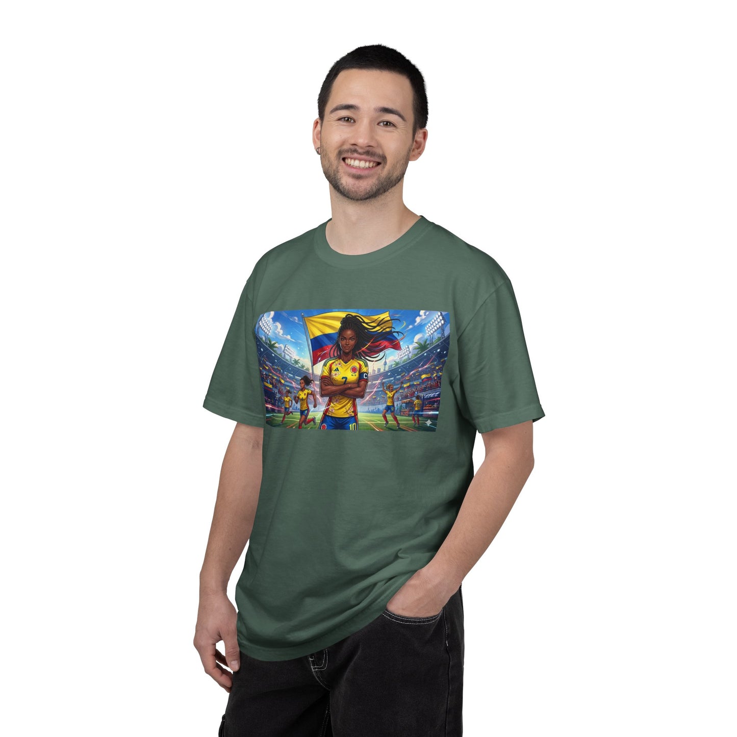 Soccer Champion Graphic T-Shirt — Woman Goalkeeper Stadium Art
