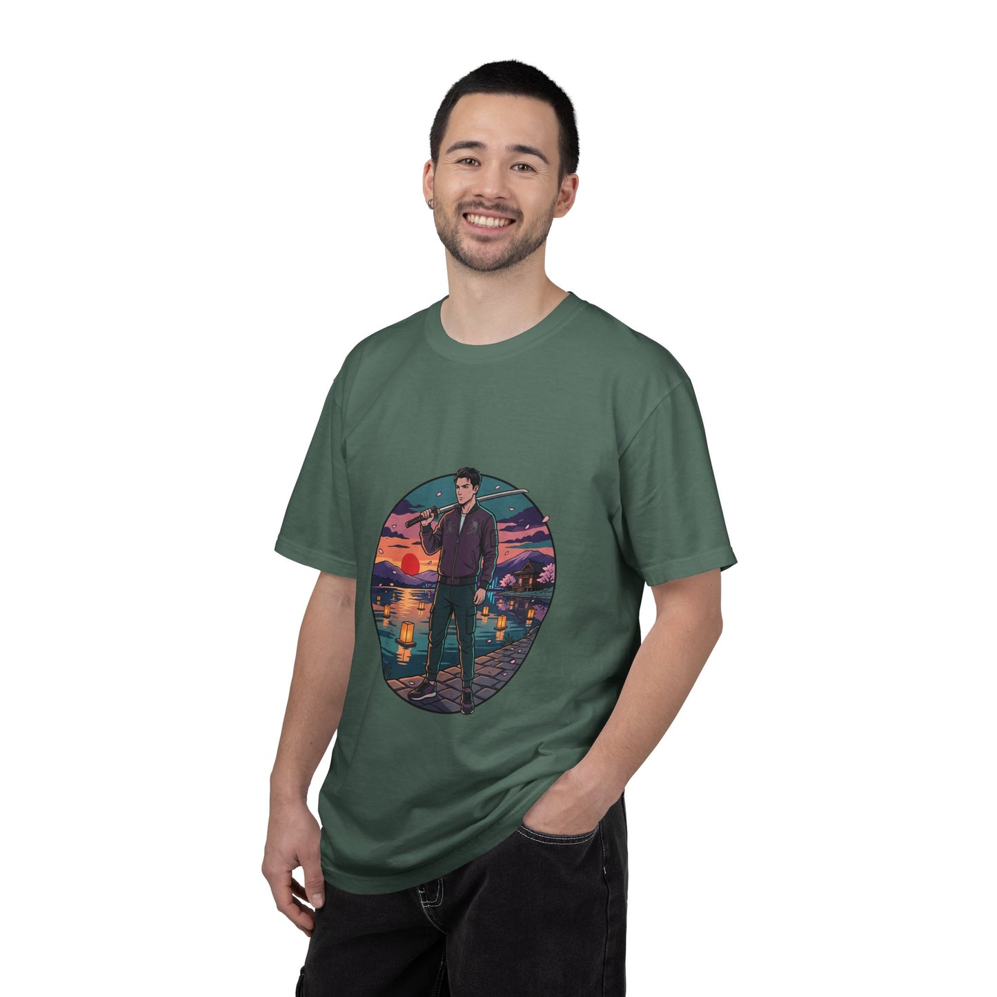 Vintage Night Harbor T-Shirt — Retro Sunset Fisherman Graphic Tee