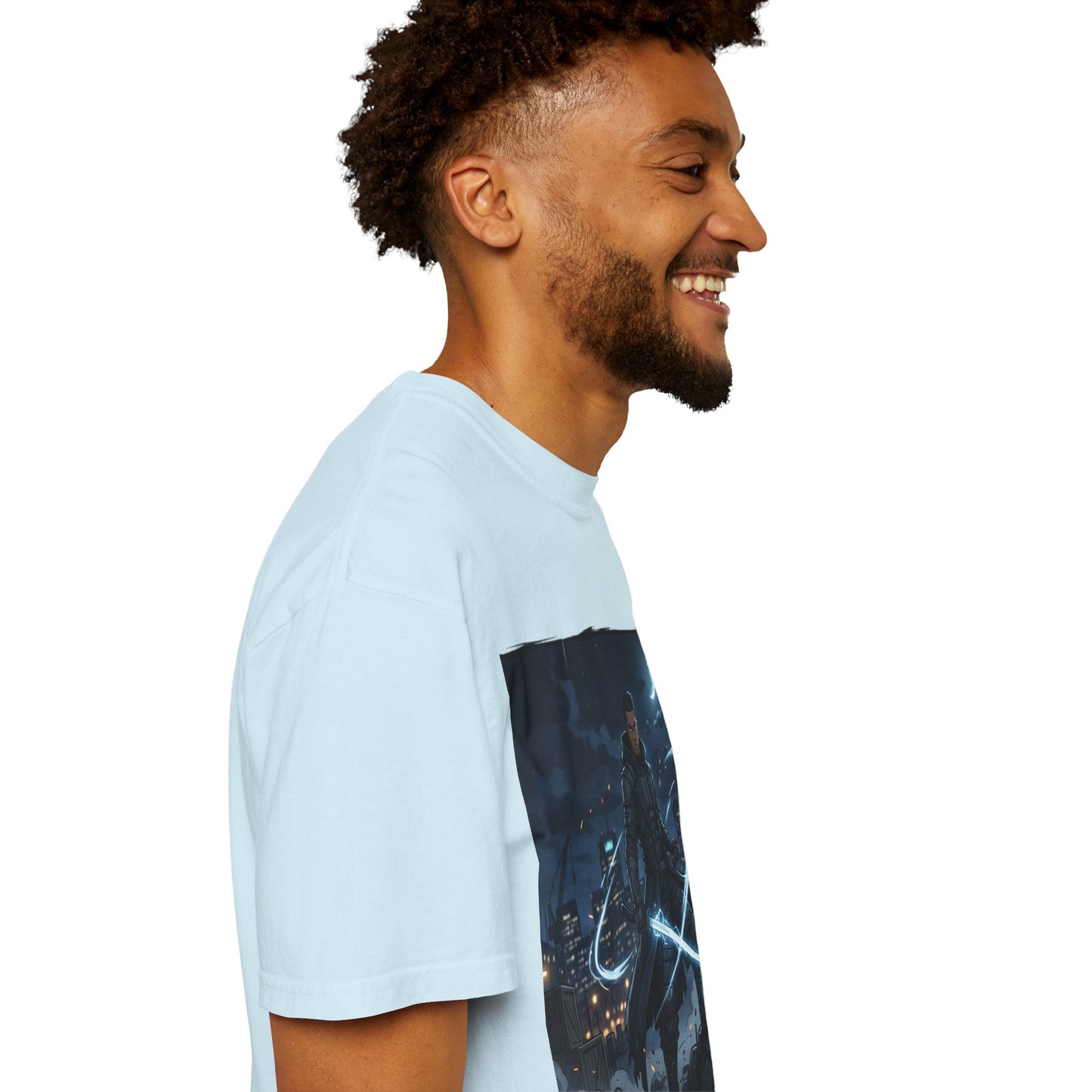 Urban Night Warrior T-Shirt — Neon Samurai Cityscape