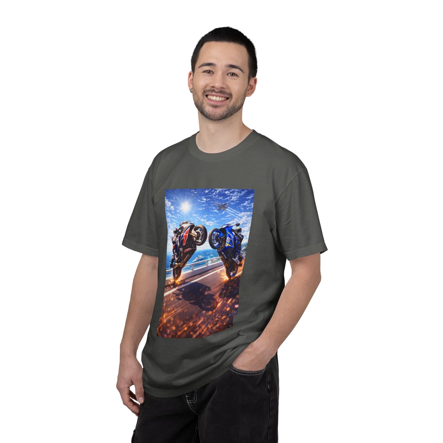 Stunt Riders Motorcycle T-Shirt — Two Bike Wheelie Racing Graphic Tee