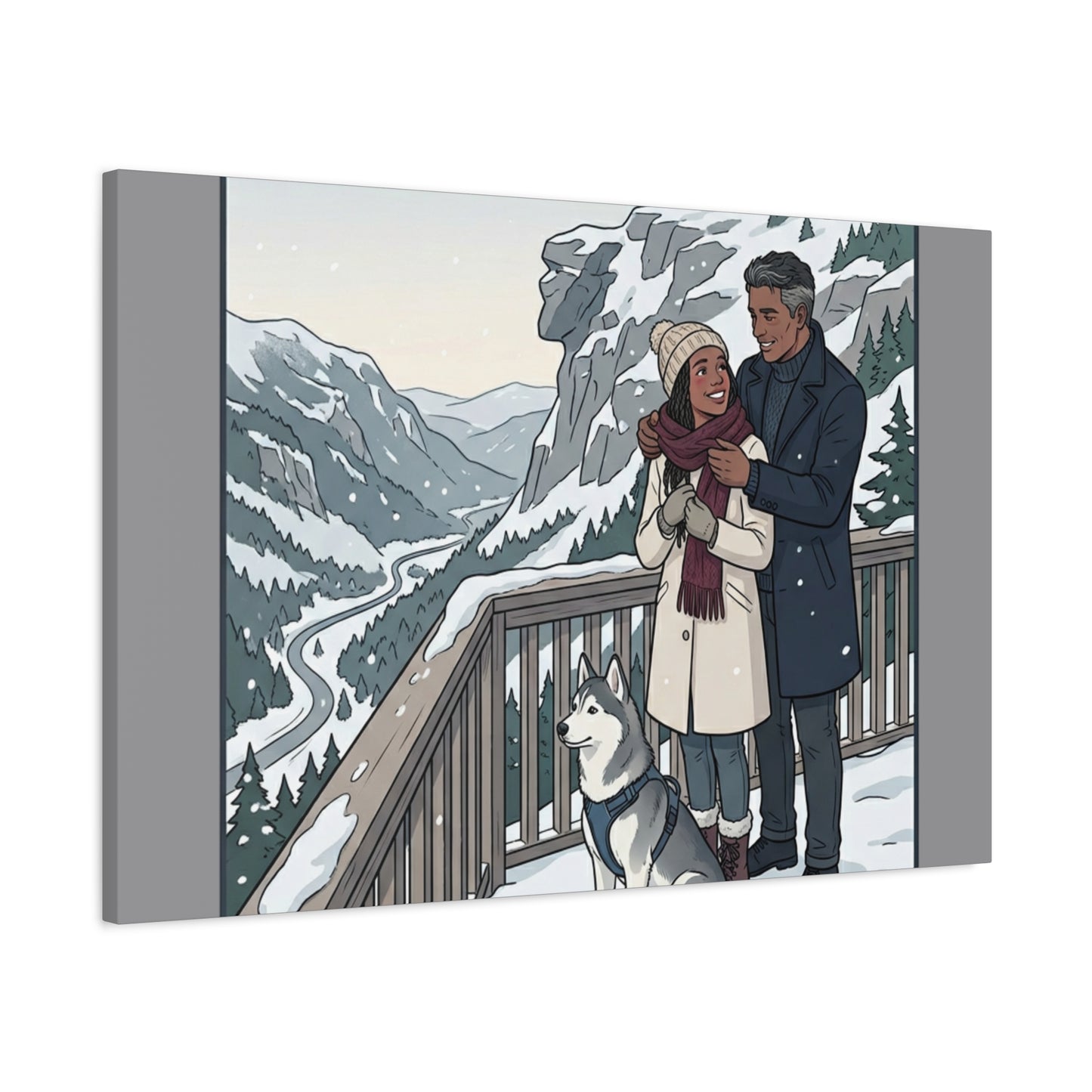Franconia Notch Winter Couple Canvas Wall Art — Scenic New Hampshire Snowy Overlook Print