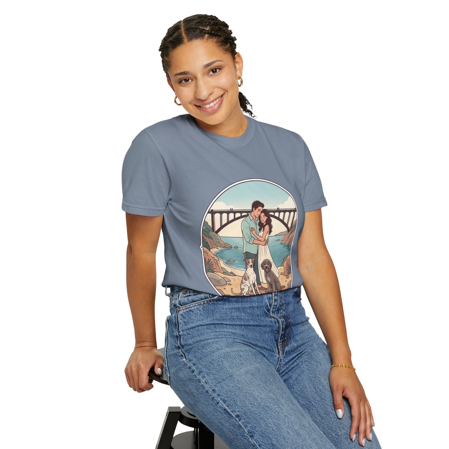 T-Shirt — Romantic Coastal Couples Tee “Some Moments Are Forever” with Dogs