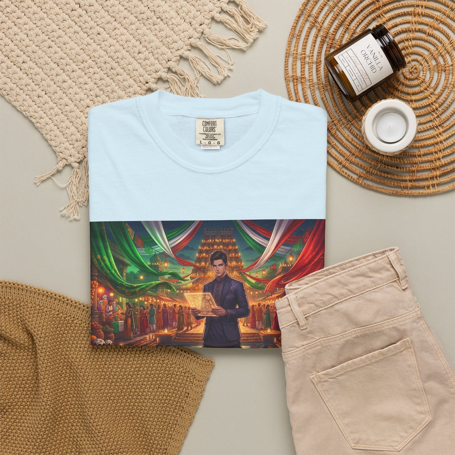 T-Shirt — Dragon Temple Night Scene Graphic Tee (Monk with Dragons)