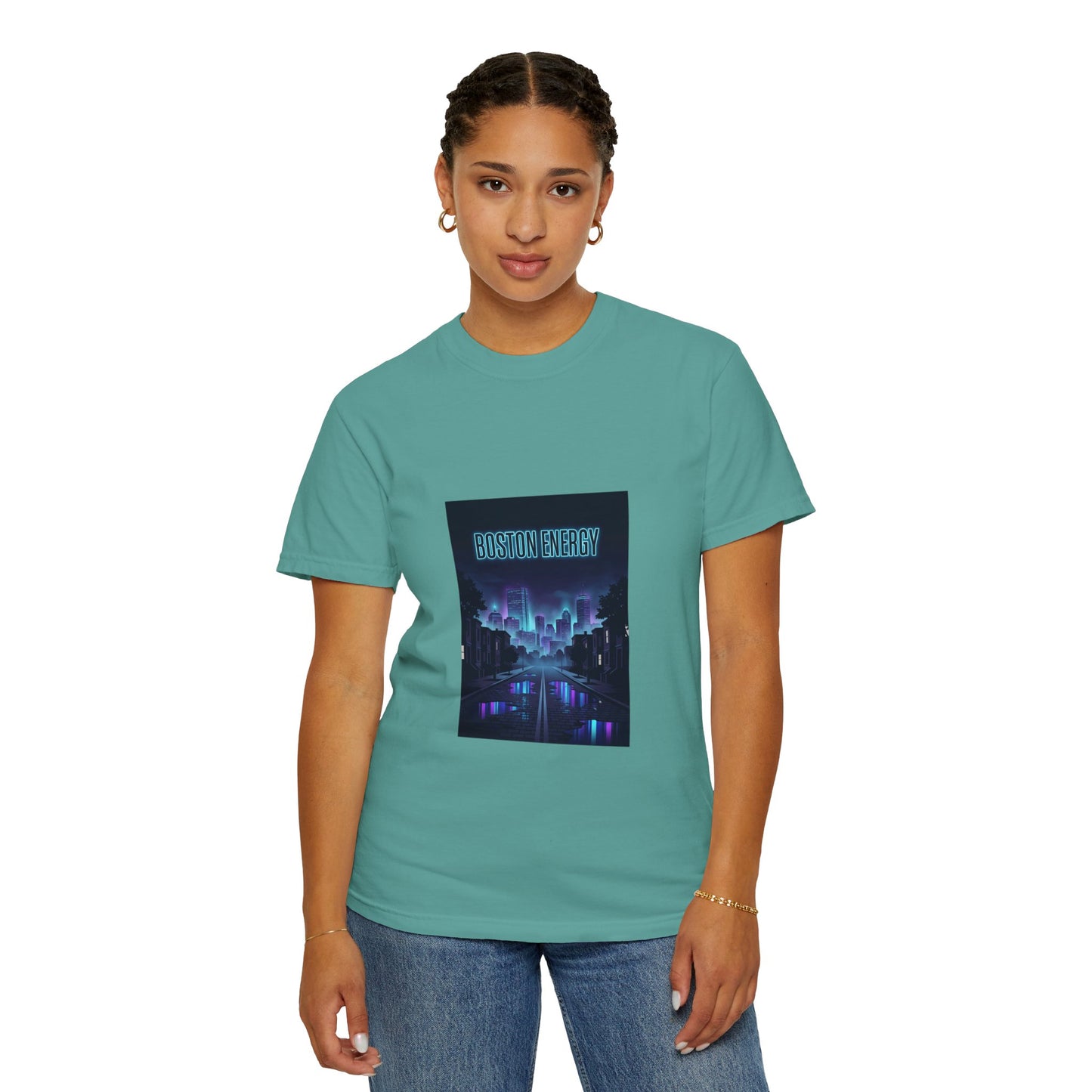 T-Shirt — "Boston Energy" Neon Cityscape Graphic Tee