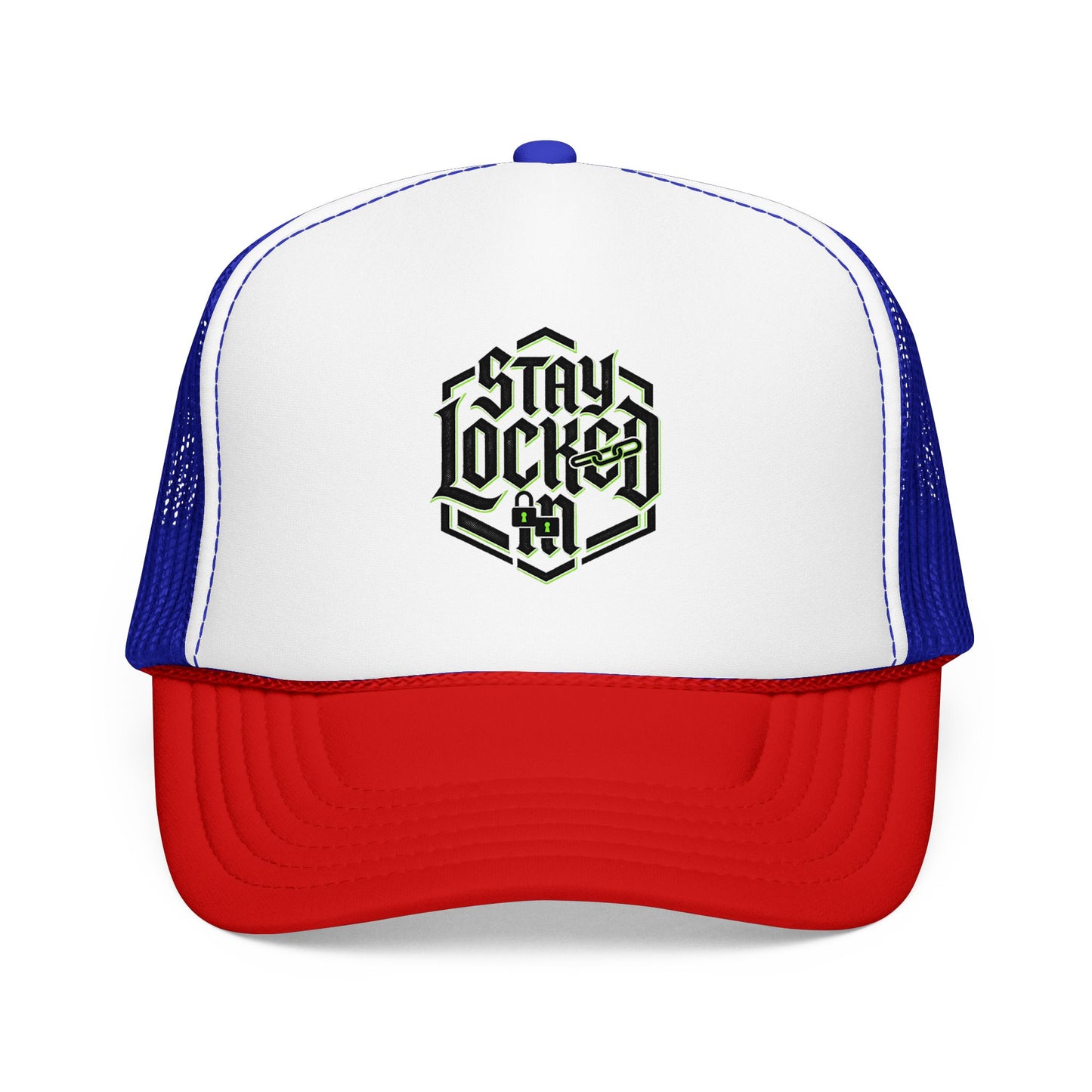 Trucker Hat – Neon 'Stay Lucked In' Embroidered Mesh Cap