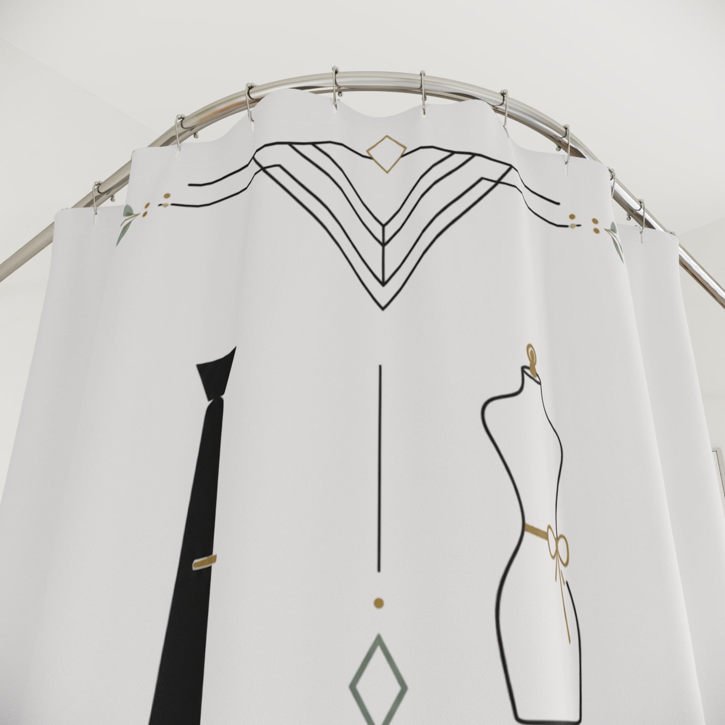 His & Hers Minimalist Shower Curtain — Tie & Dress Form Art Deco Bathroom Decor