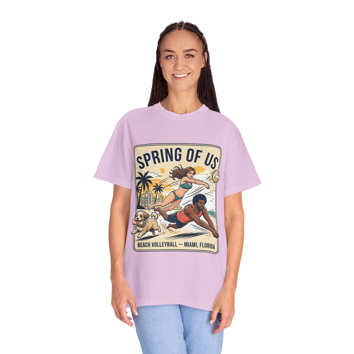 Spring of Us Beach Volleyball T-Shirt — Miami, Florida Retro Sun & Palm Tee