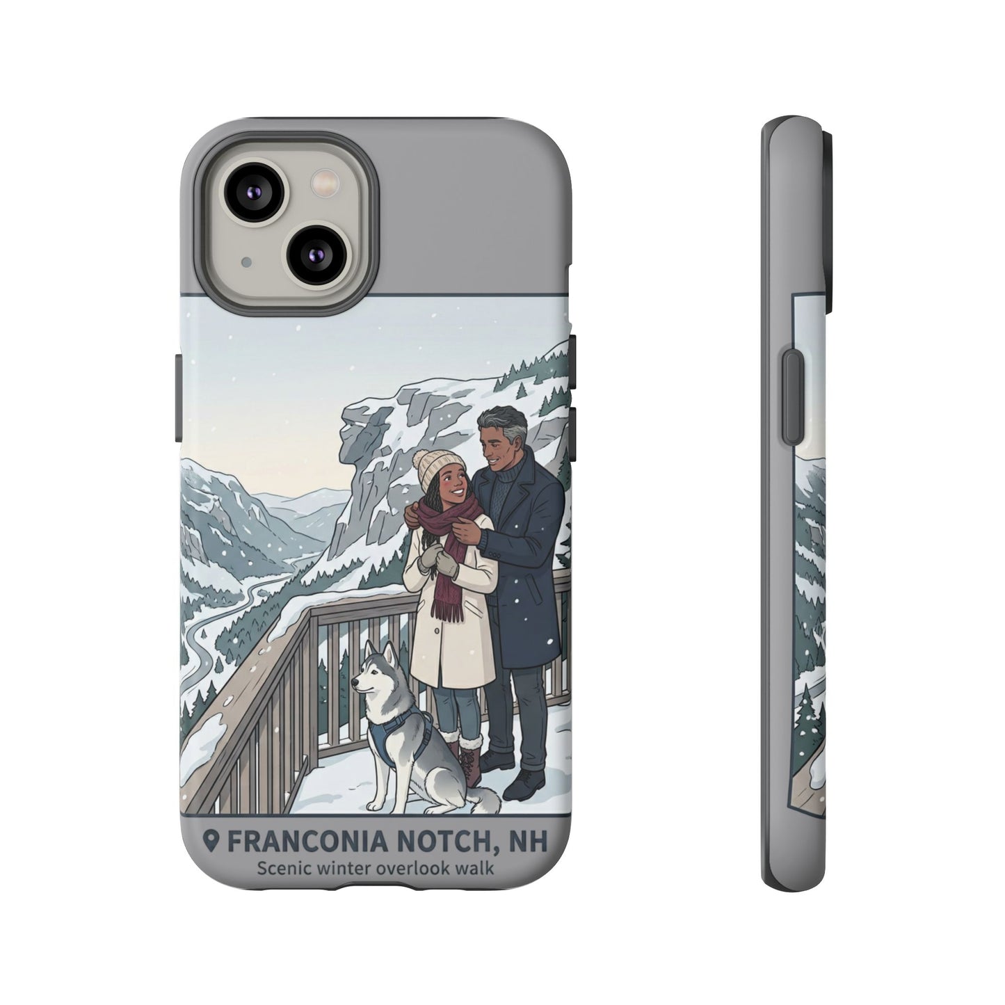 Winter Scenic Phone Case — Franconia Notch NH Couples & Husky Design