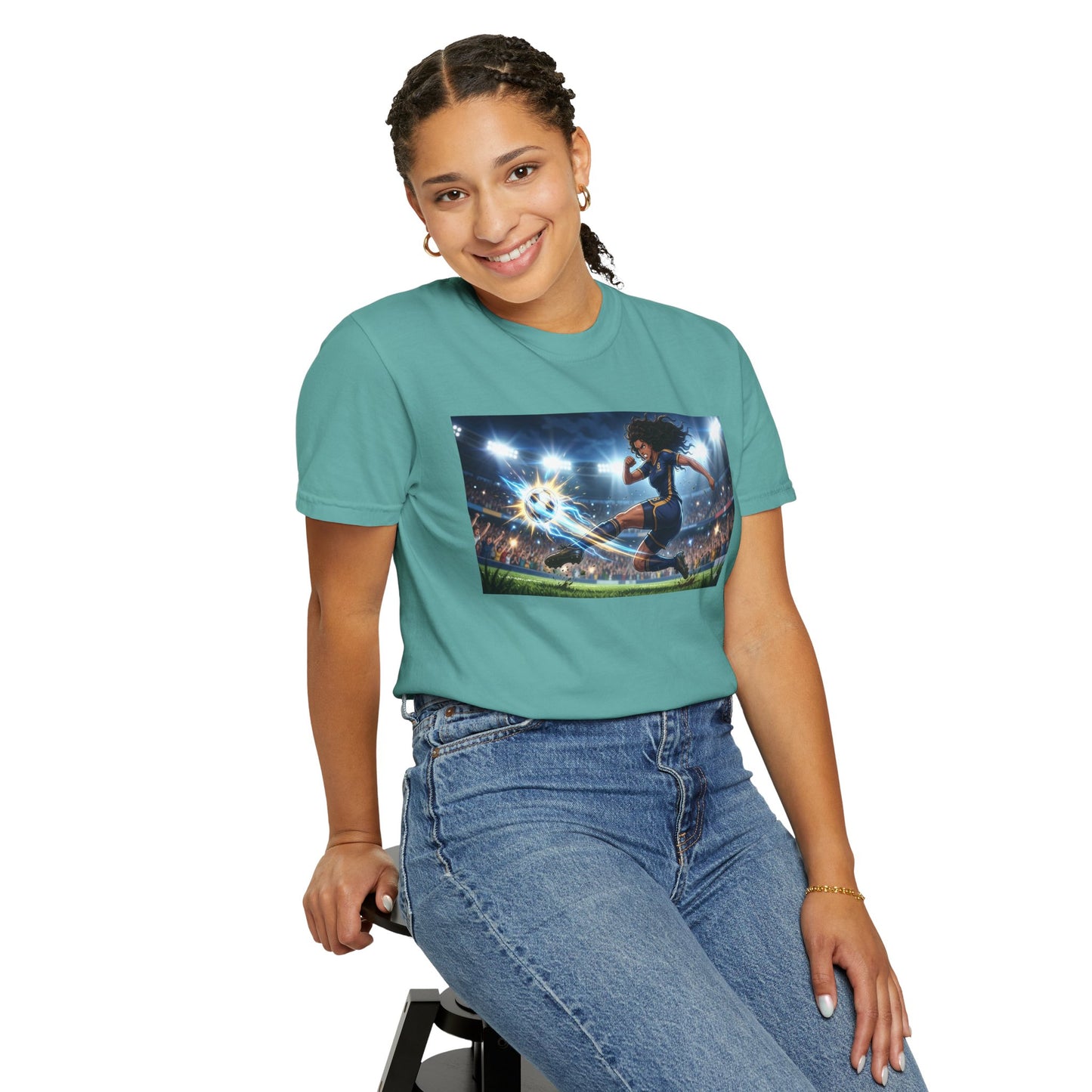Soccer Kick Graphic T-Shirt — Energetic Stadium Football Design