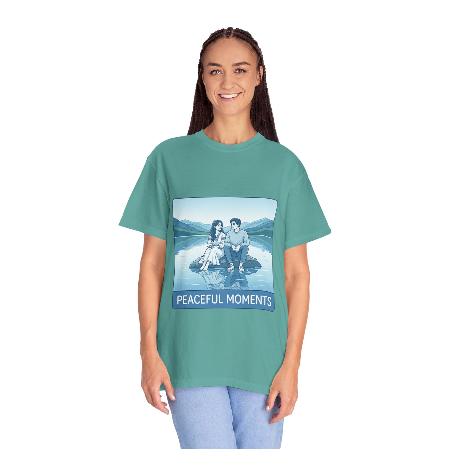 Peaceful Moments Tee — Couple Sitting by Lake Graphic T-Shirt
