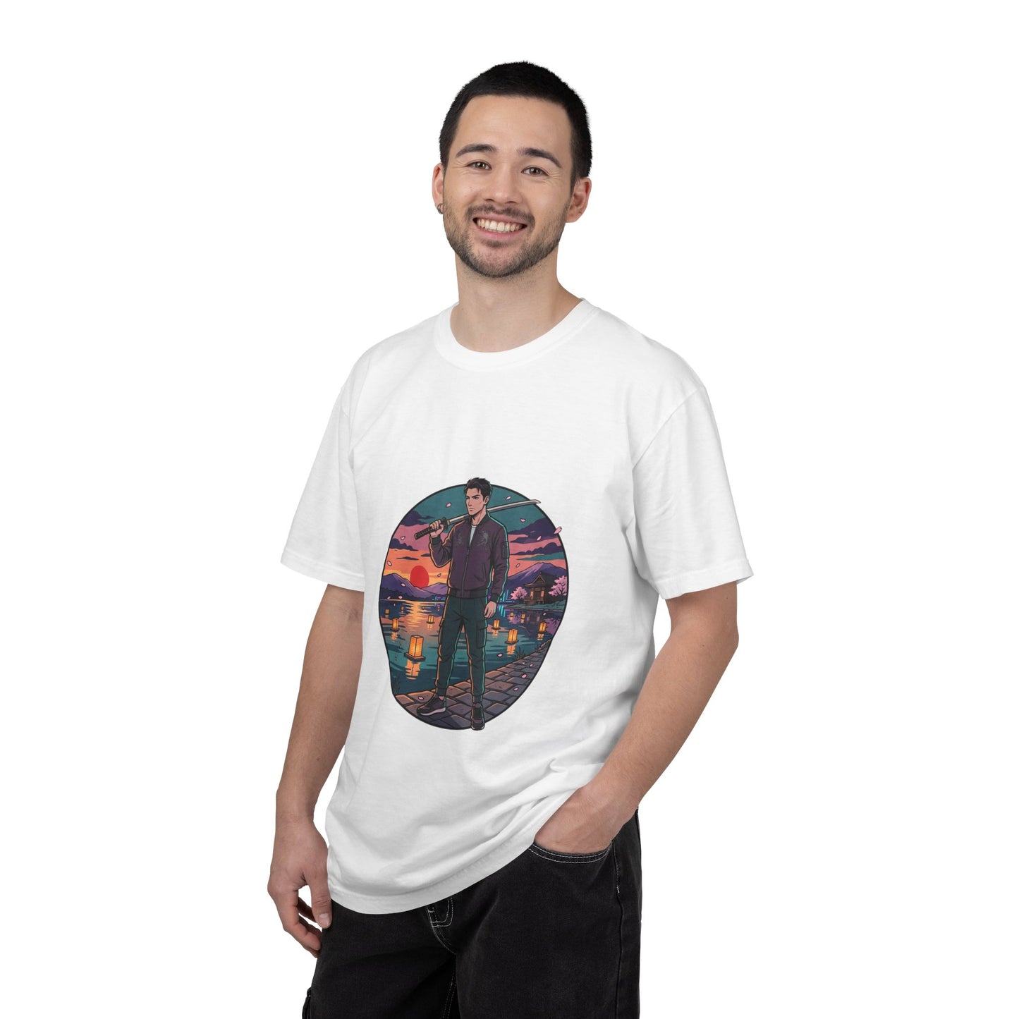 Vintage Night Harbor T-Shirt — Retro Sunset Fisherman Graphic Tee