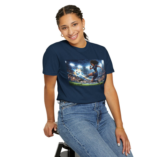 Soccer Kick Graphic T-Shirt — Energetic Stadium Football Design