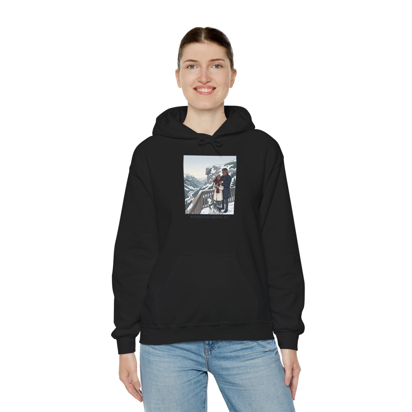 Winter Couple Photo Hoodie — Vintage Alps Travel Graphic Sweatshirt