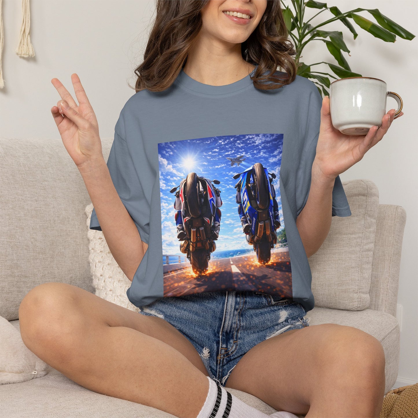 Motorcycle Sunset T-Shirt — Two Bikes Riding Into the Horizon