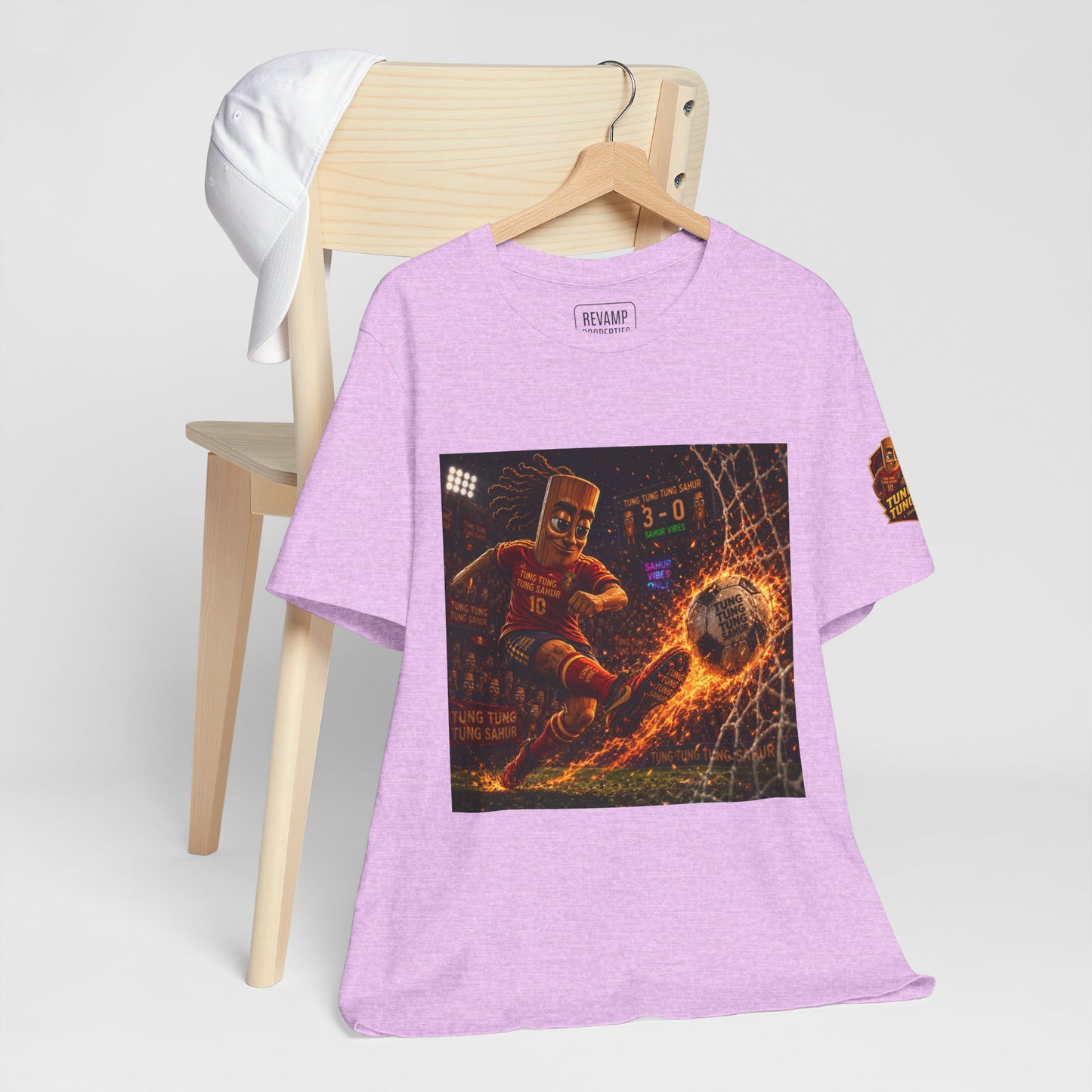 Tung Tung Tung Sahur Soccer Kick Firestorm Graphic Tee — ‘Goal’ Animated Kick Design
