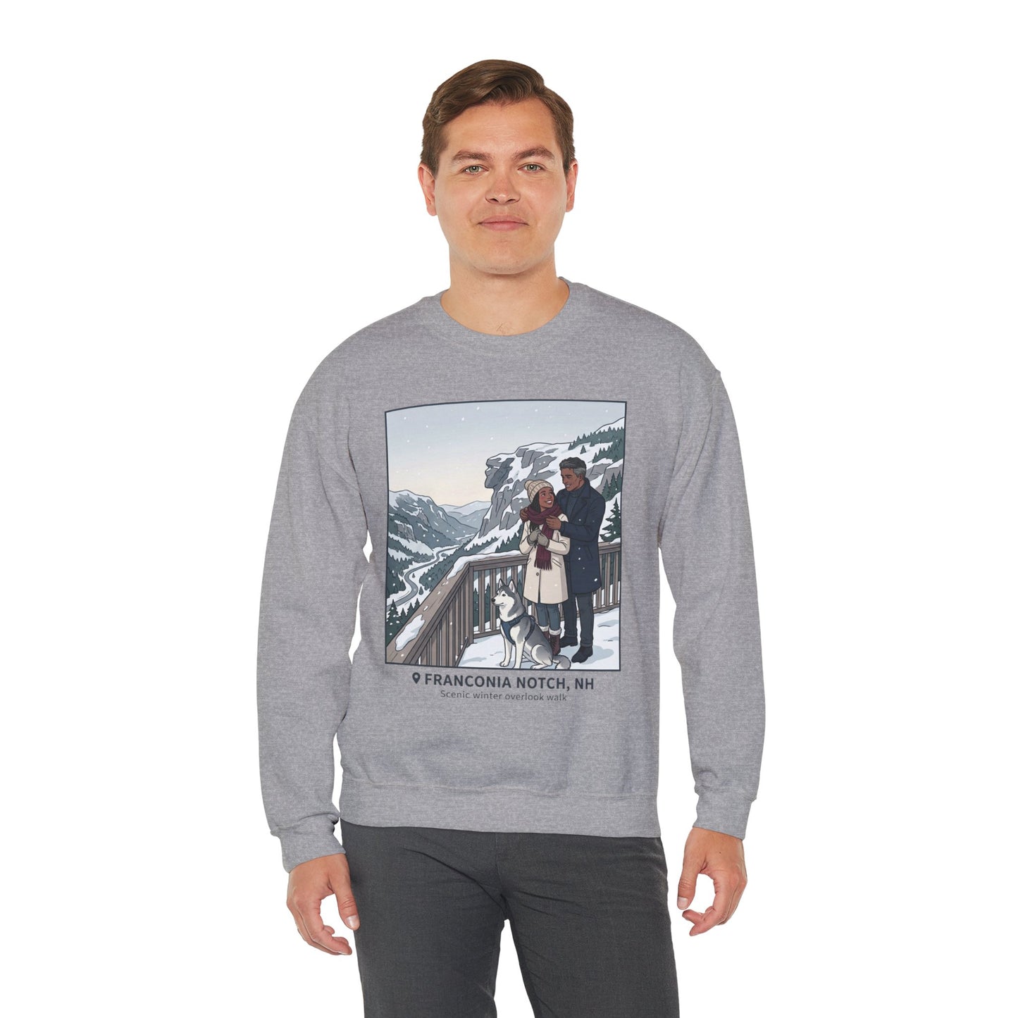 Crewneck Sweatshirt — Franconia Notch Winter Couple Scenic Graphic