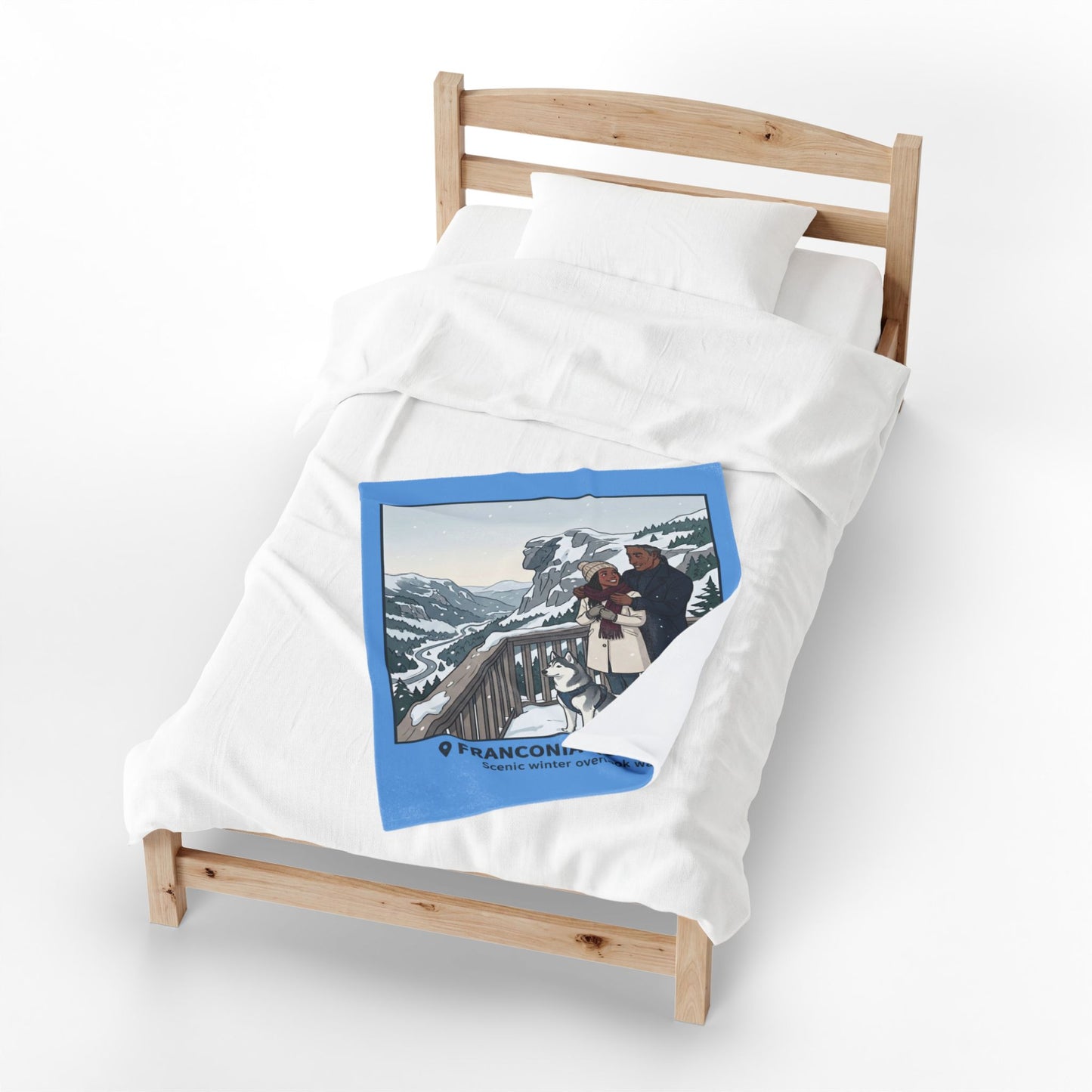 Franconia Notch NH Scenic Winter Plush Blanket — Couples & Husky Snowview Throw