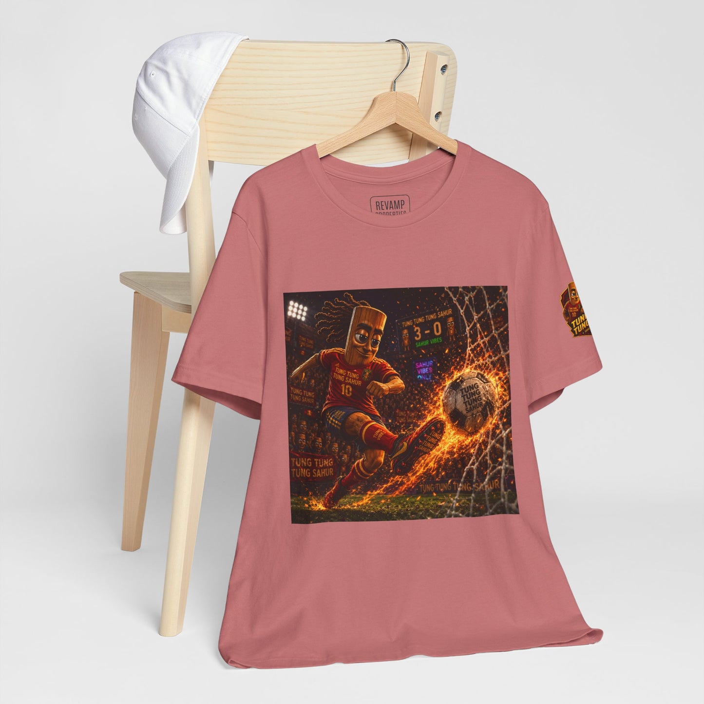 Tung Tung Tung Sahur Soccer Kick Firestorm Graphic Tee — ‘Goal’ Animated Kick Design