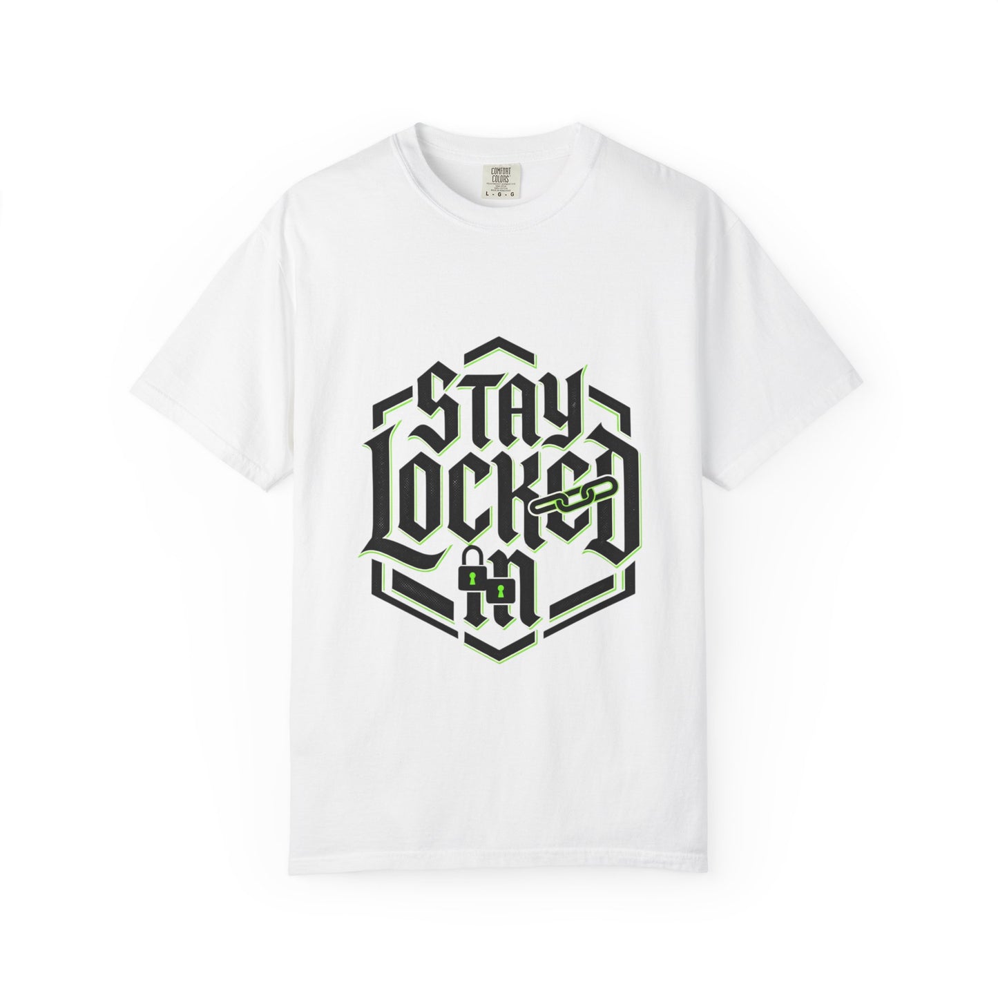 Stay Locked In T-Shirt — Bold Gothic Logo Tee