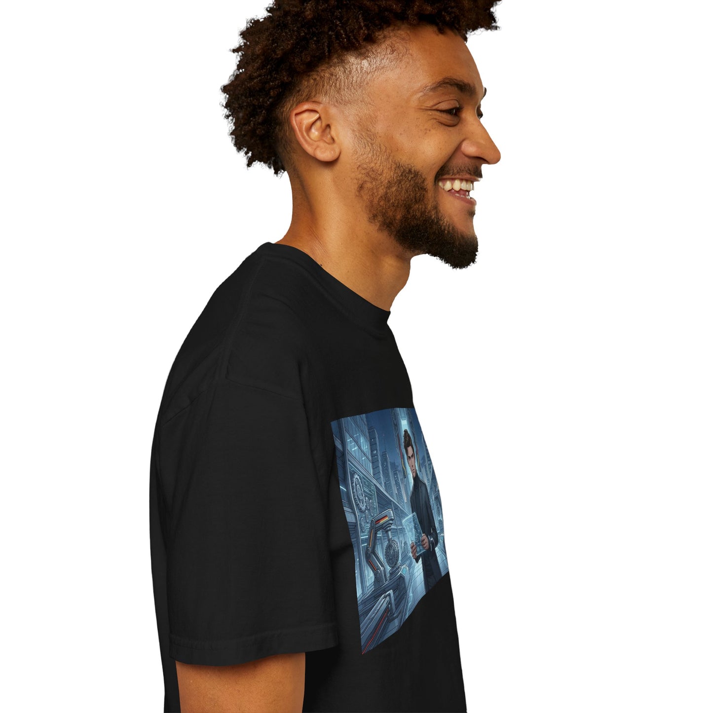 Cyberpunk Detective T-Shirt — Futuristic Noir Cityscape Graphic Tee