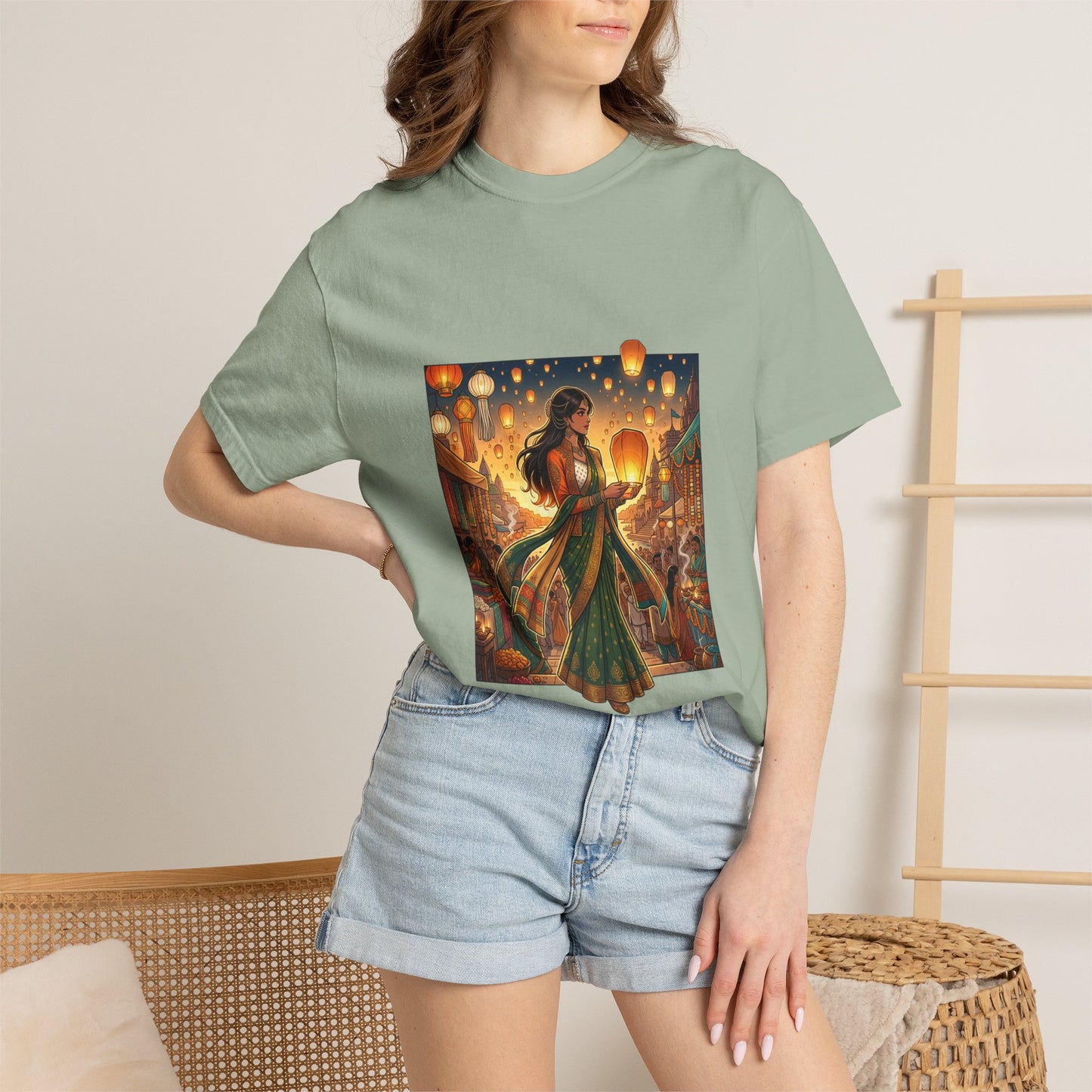 Diwali Lantern Festival T-Shirt — Indian Dancer with Floating Sky Lanterns