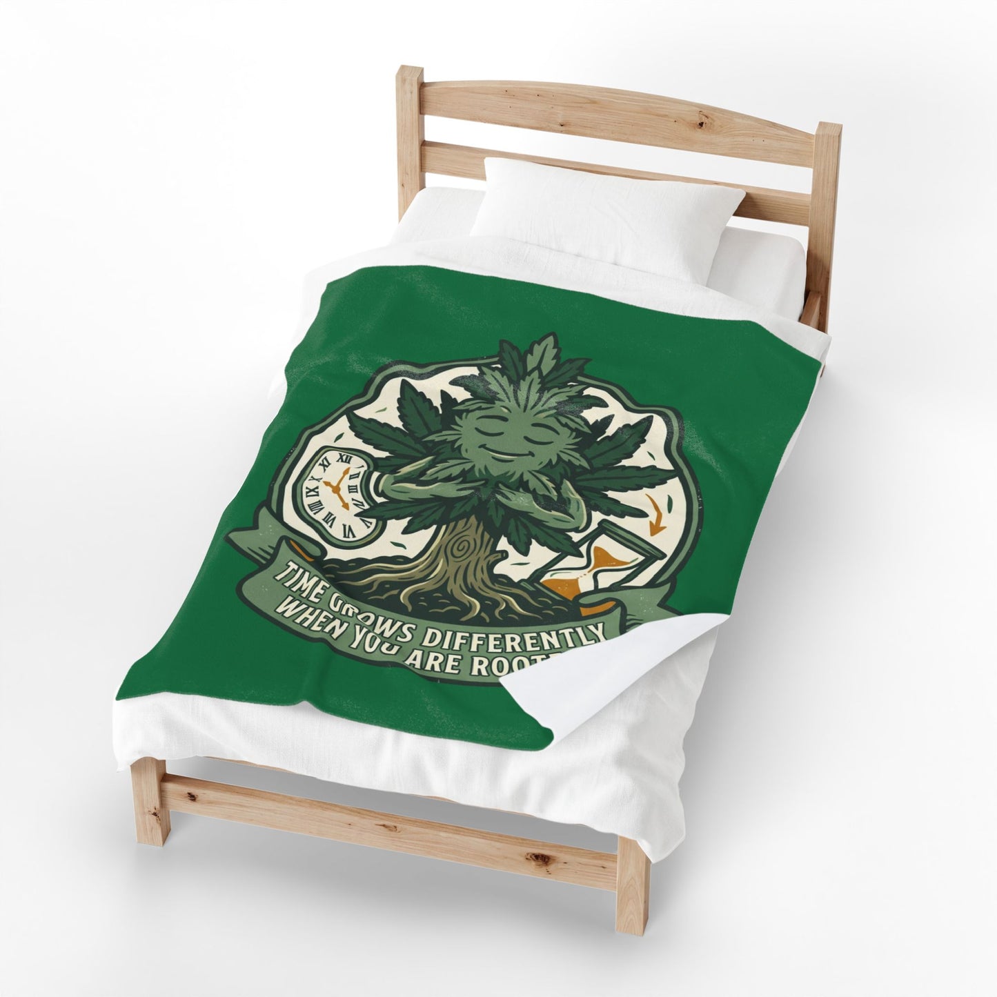 Velveteen Plush Blanket — “Time Grows Differently When You Are Rooted” Cozy Botanical Tree of Life Throw