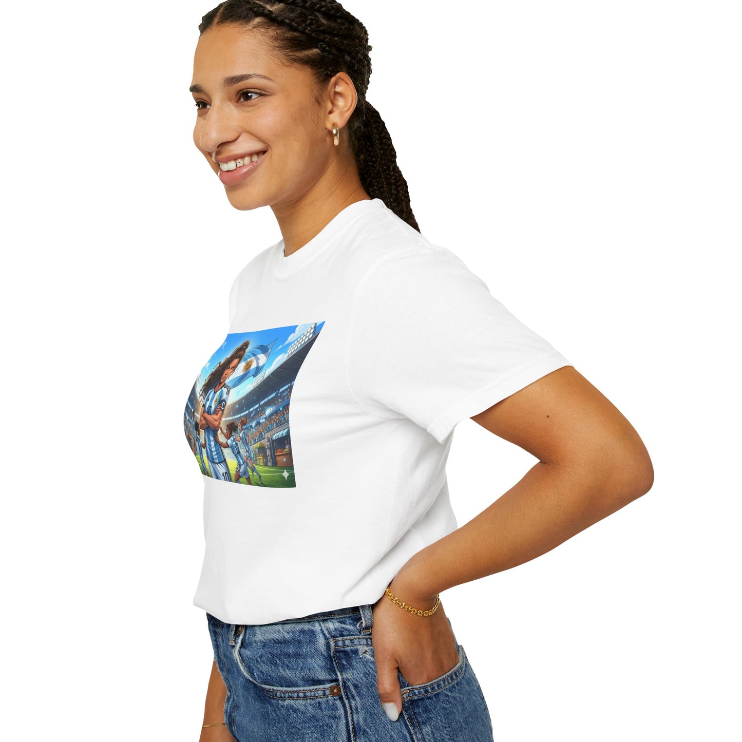 Argentina Soccer Heroine Stadium T-Shirt – Female Soccer Player Graphic Tee