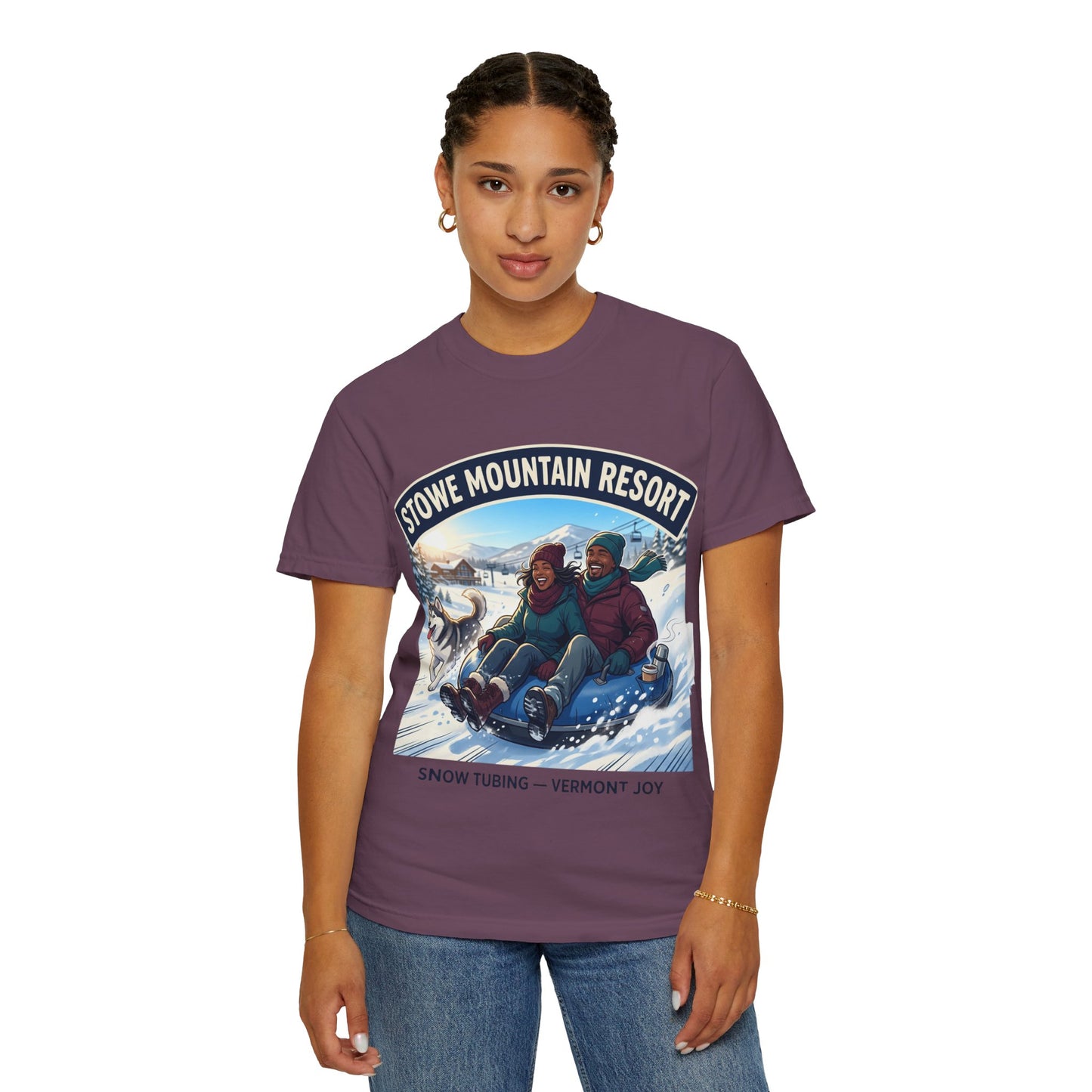 Stowe Mountain Resort Snow Tubing T-Shirt — "Vermont Joy" Winter Apparel