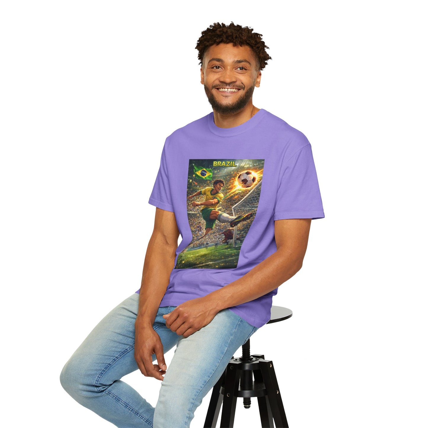 Brazil Soccer T-Shirt – Vintage Player Kick Graphic (Brazil)