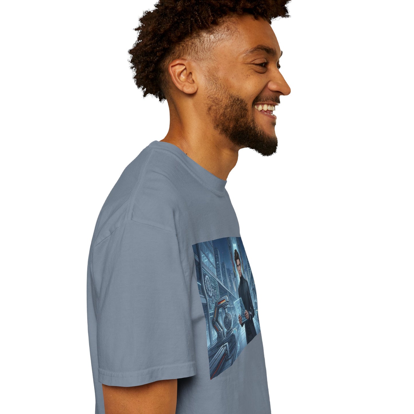 Cyberpunk Detective T-Shirt — Futuristic Noir Cityscape Graphic Tee