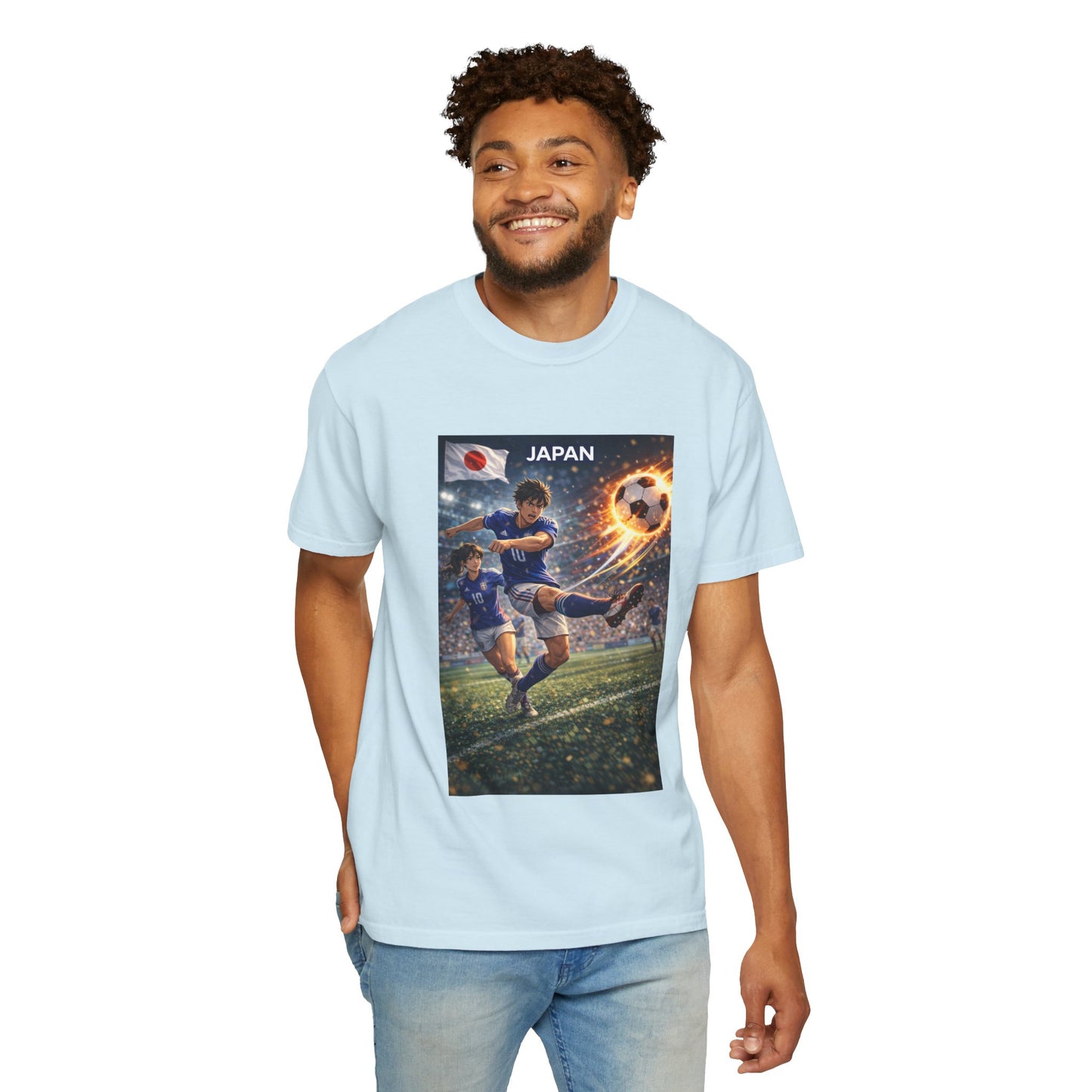 Japan Soccer Team Graphic T‑Shirt — Dynamic Football Players Design