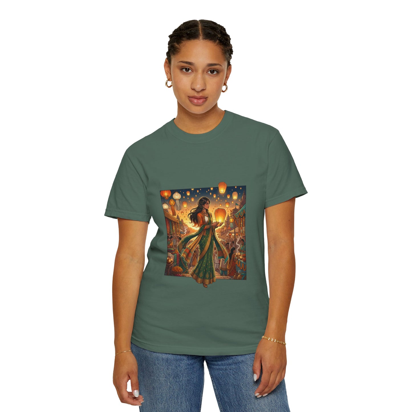 Diwali Lantern Festival T-Shirt — Indian Dancer with Floating Sky Lanterns