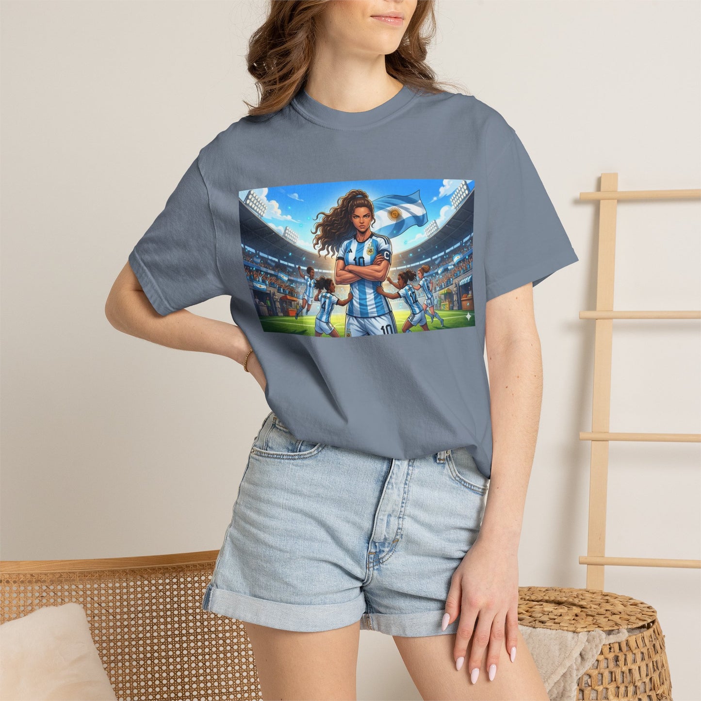 Argentina Soccer Heroine Stadium T-Shirt – Female Soccer Player Graphic Tee
