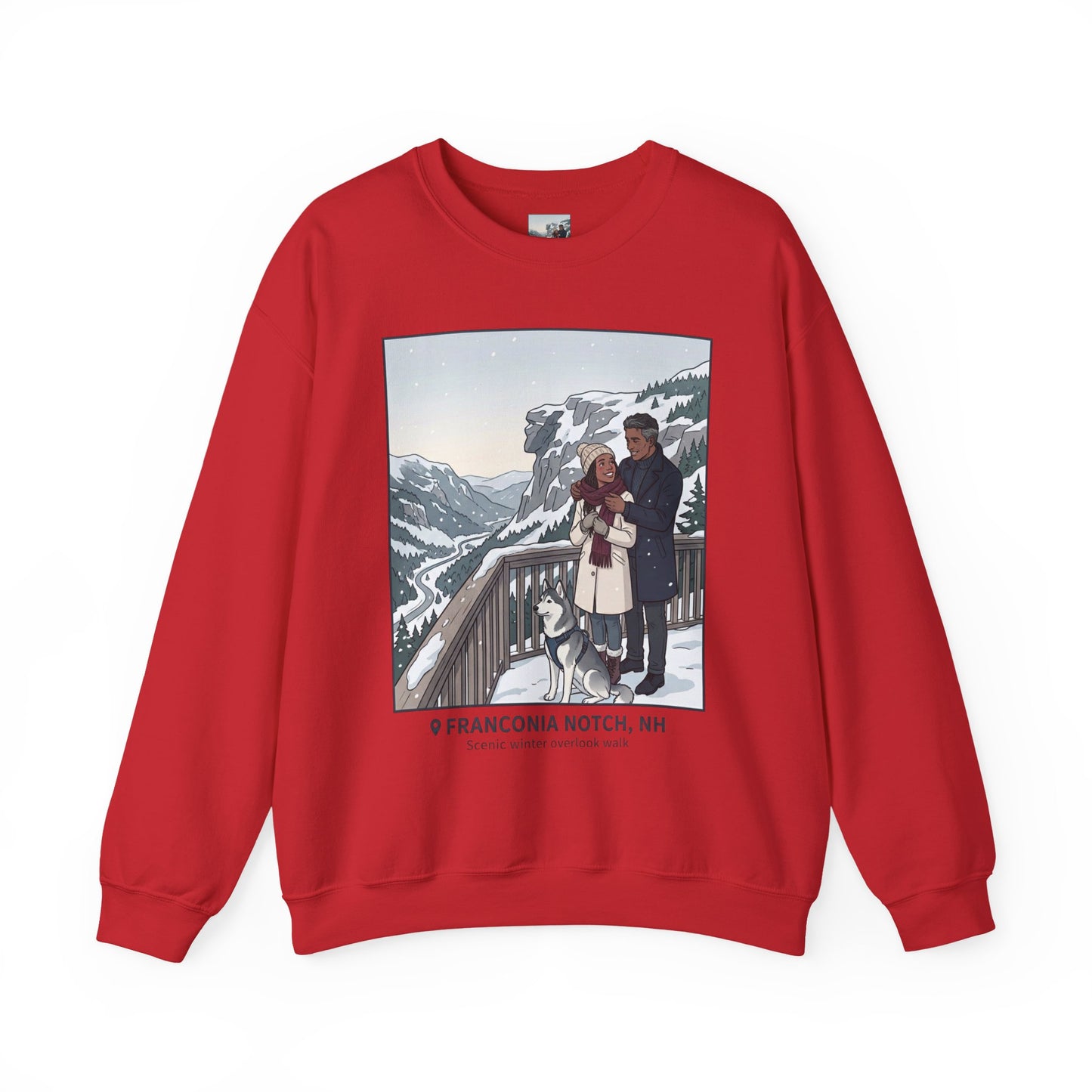 Crewneck Sweatshirt — Franconia Notch Winter Couple Scenic Graphic