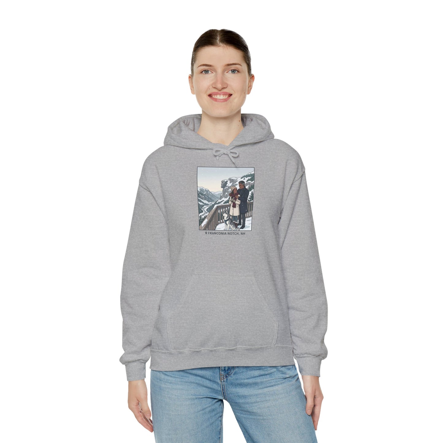 Winter Couple Photo Hoodie — Vintage Alps Travel Graphic Sweatshirt