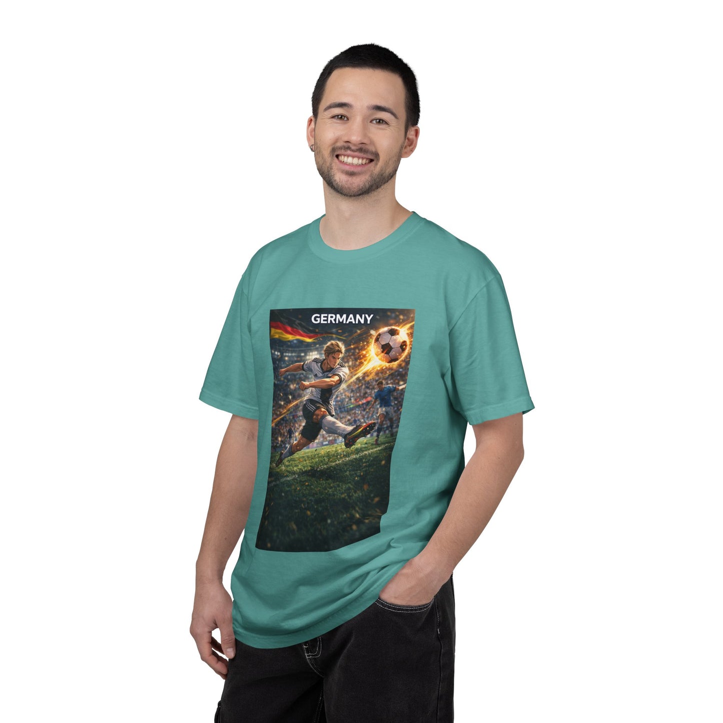 Germany Soccer Player Graphic T-Shirt — Retro Football Stadium Print
