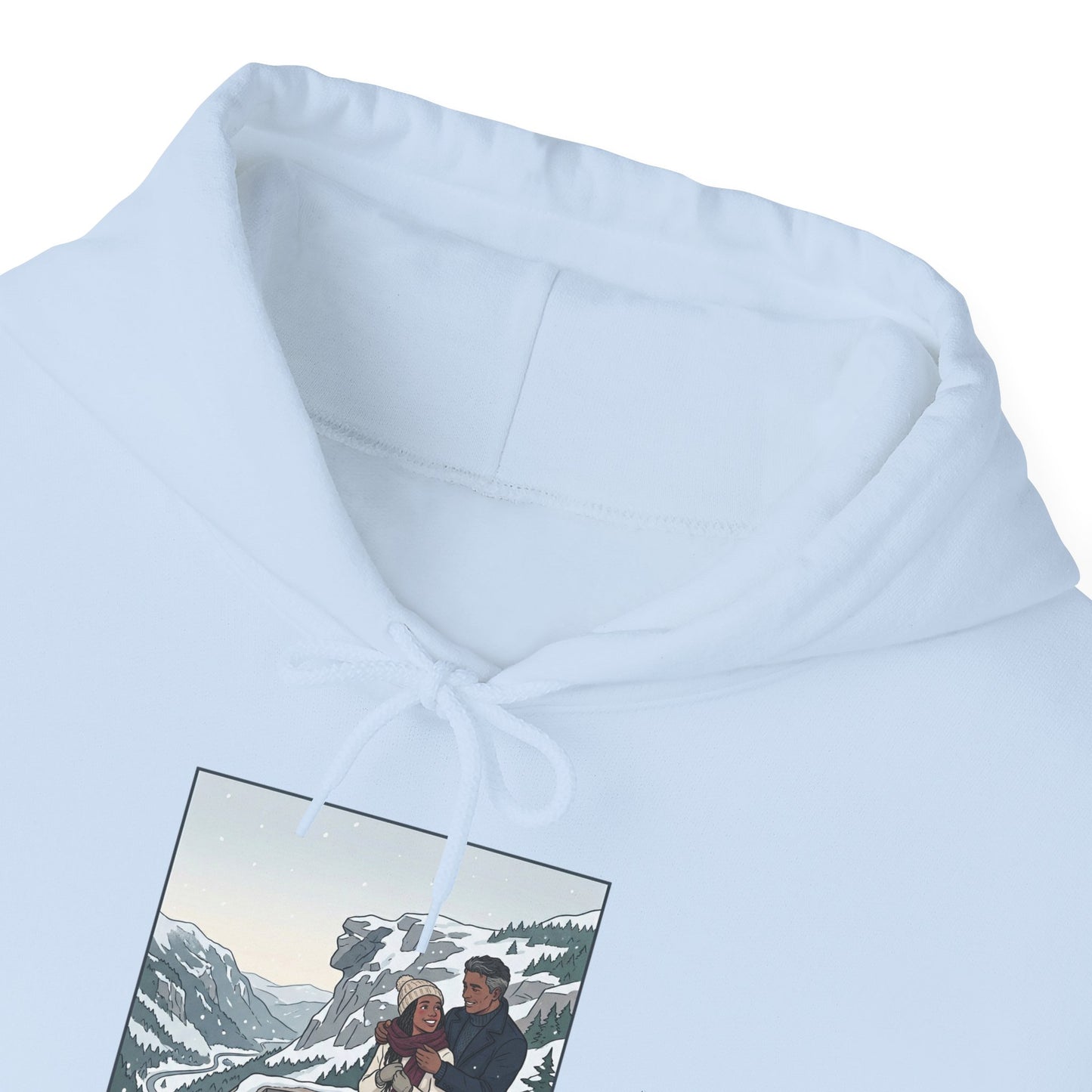 Winter Couple Photo Hoodie — Vintage Alps Travel Graphic Sweatshirt