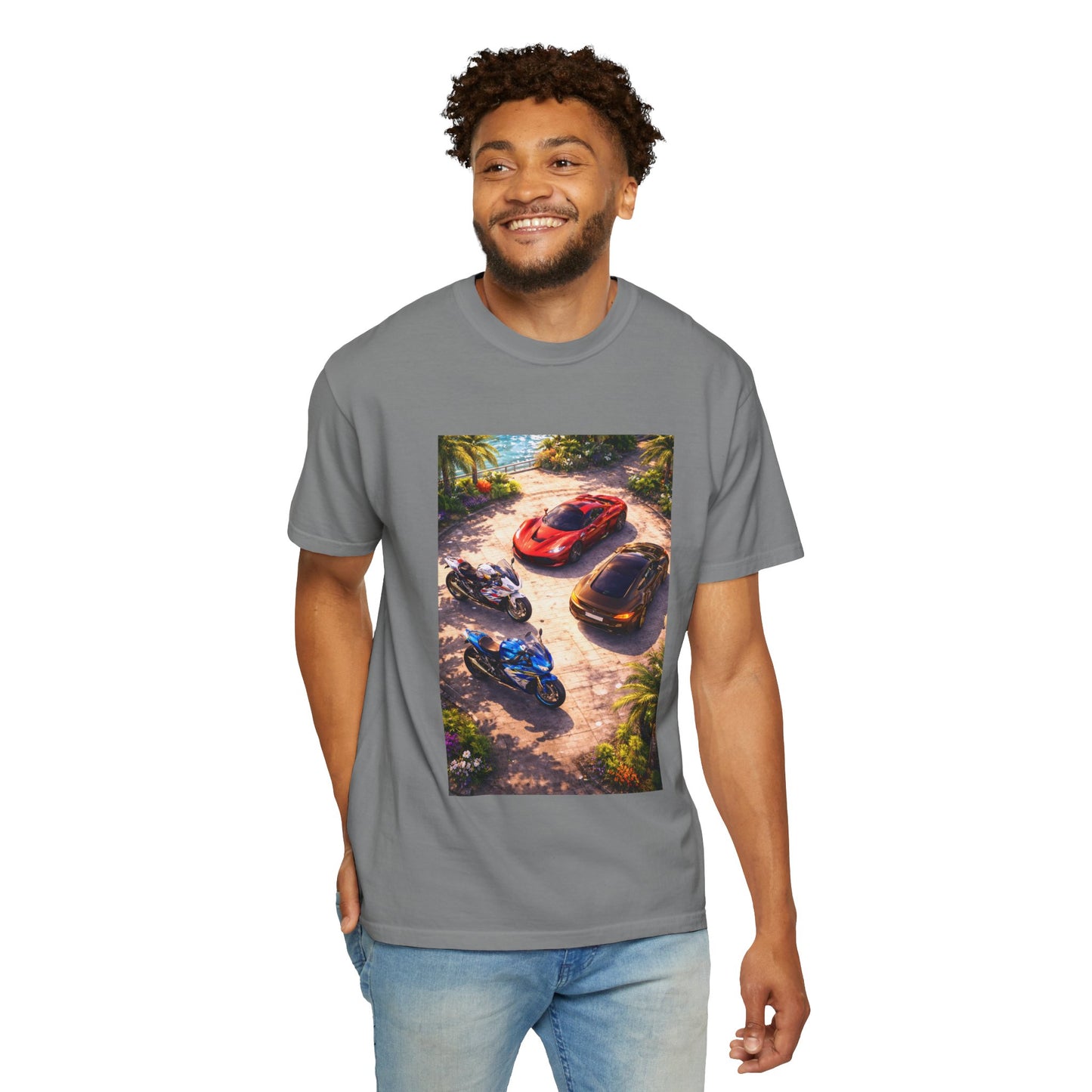 MULTI-VEHICLE - T-Shirt — Tropical Sports Cars & Motorbikes Print