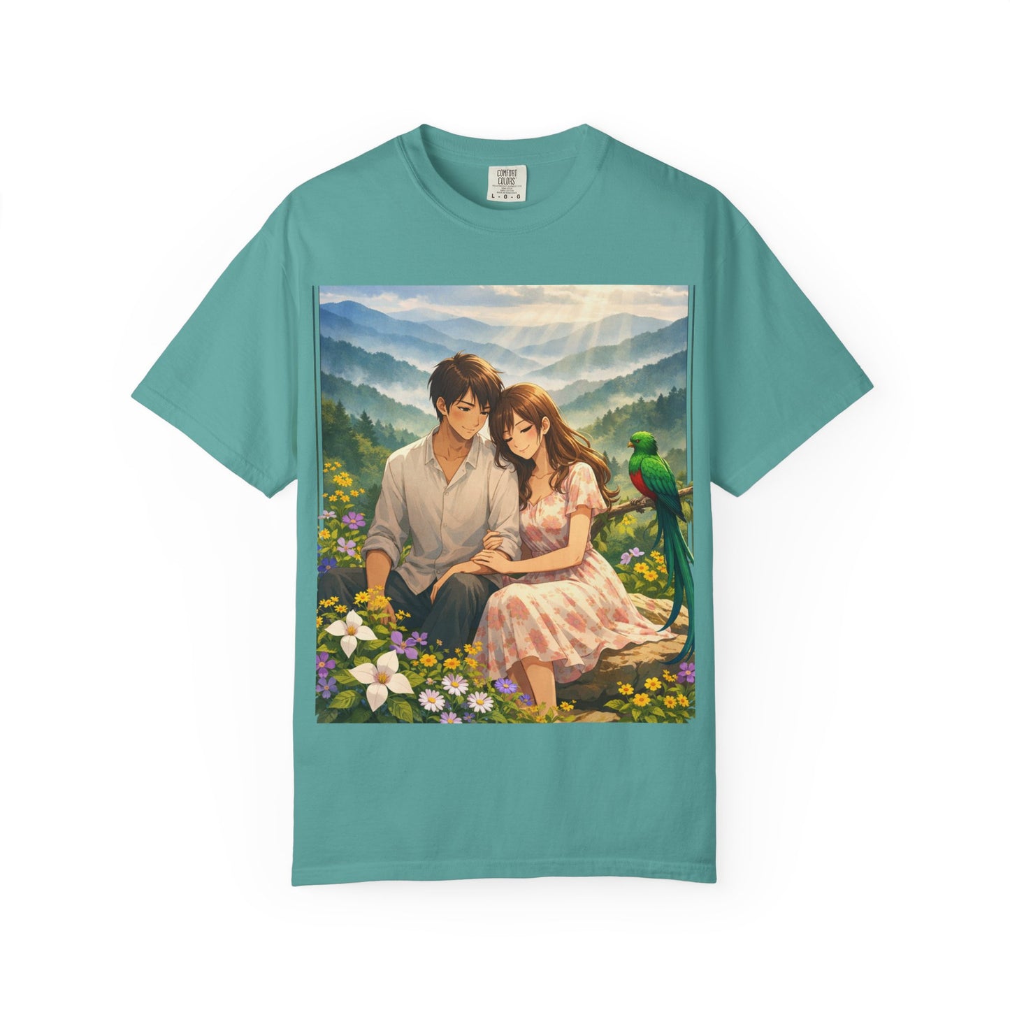 Romantic Anime Couple T-Shirt — Sunset Meadow Illustration