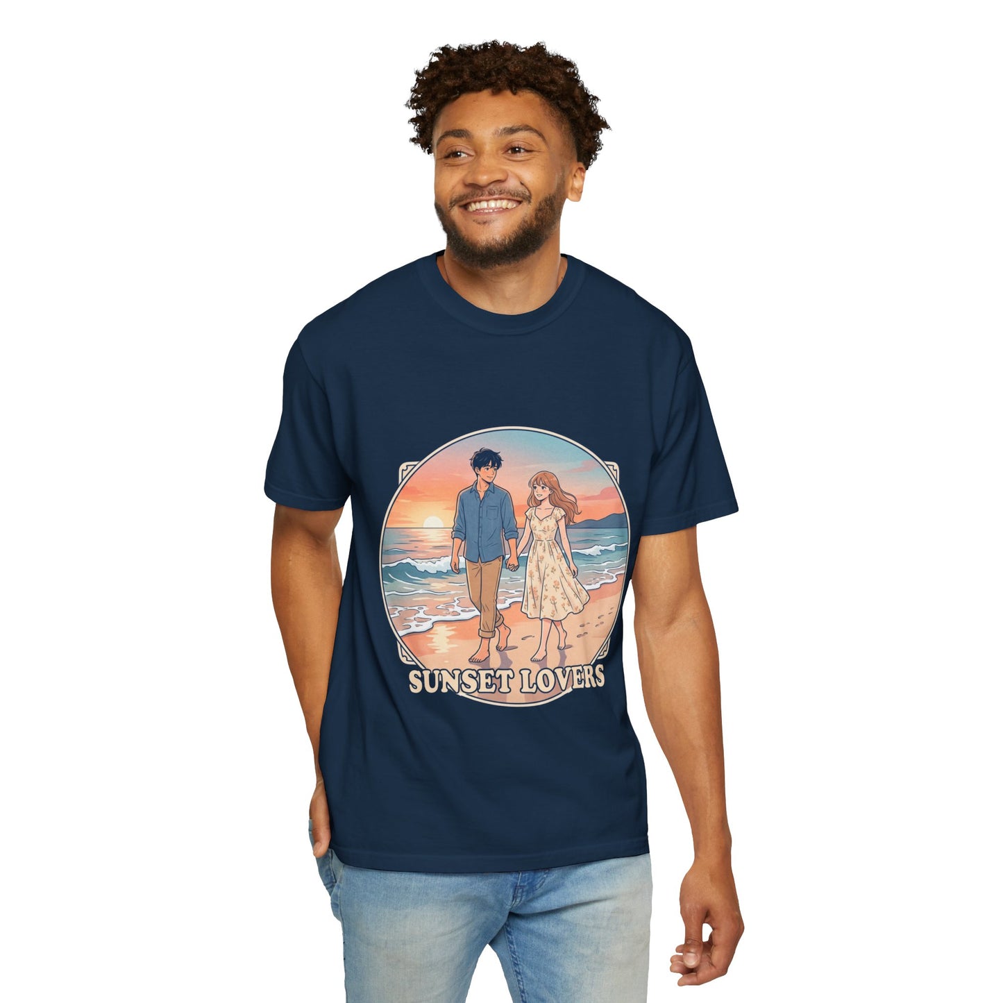 Sunset Lovers Beach T-Shirt — Romantic Couple Graphic Tee
