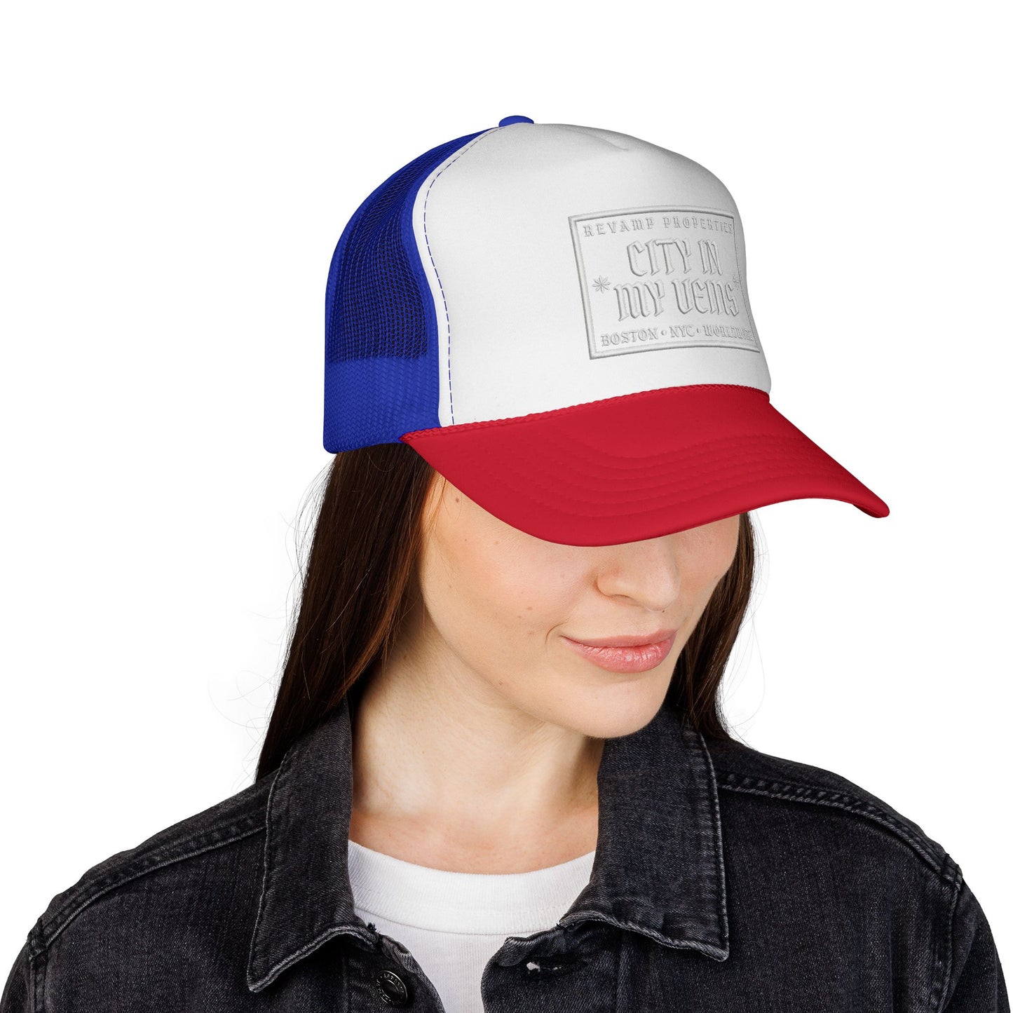 City In My Veins Trucker Cap - Vintage Neon Style Mesh Hat
