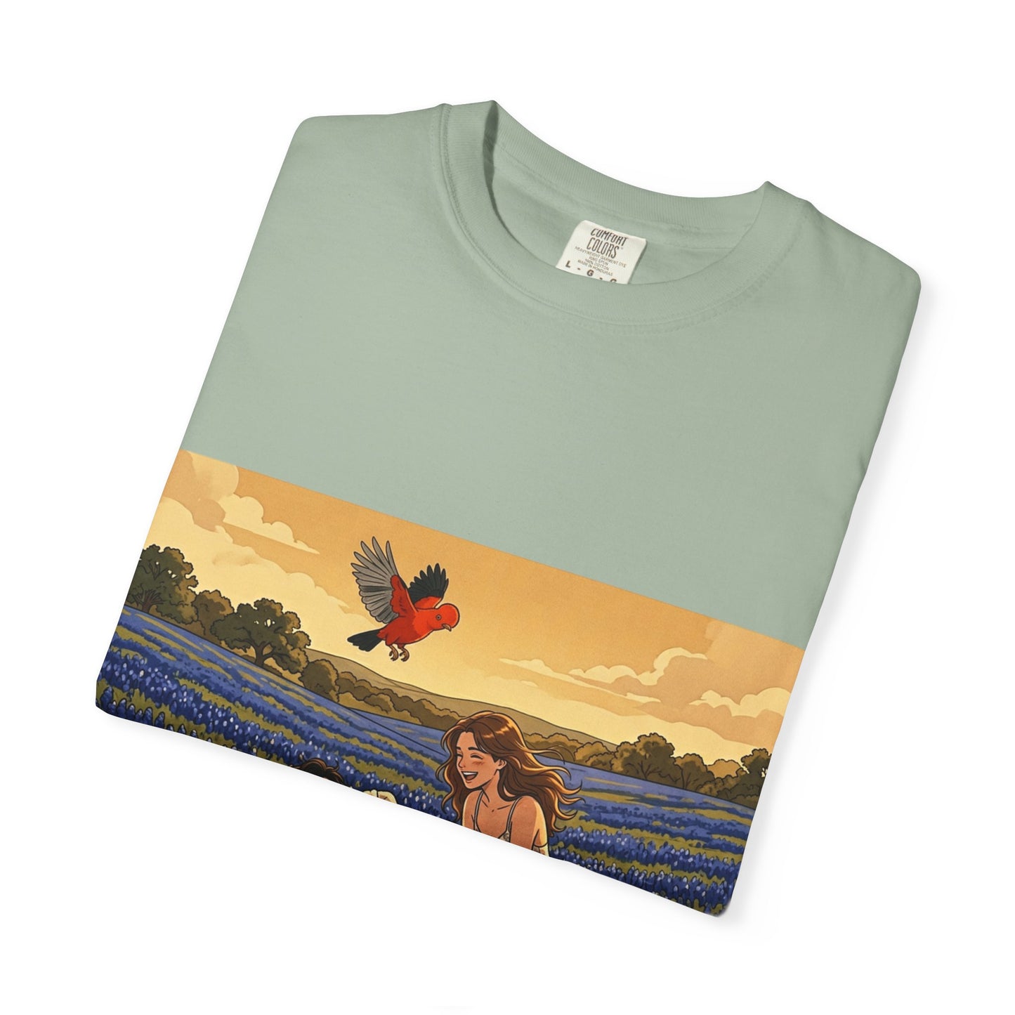 Romantic Bluebonnet Field T-Shirt — Couple in Wildflower Meadow Art Tee