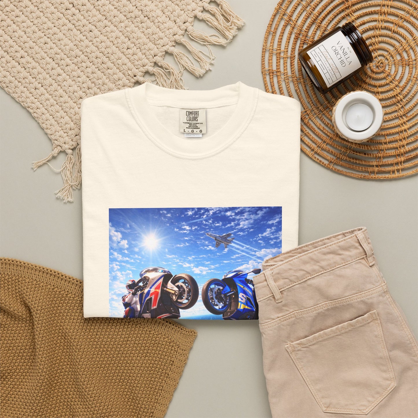 Stunt Riders Motorcycle T-Shirt — Two Bike Wheelie Racing Graphic Tee
