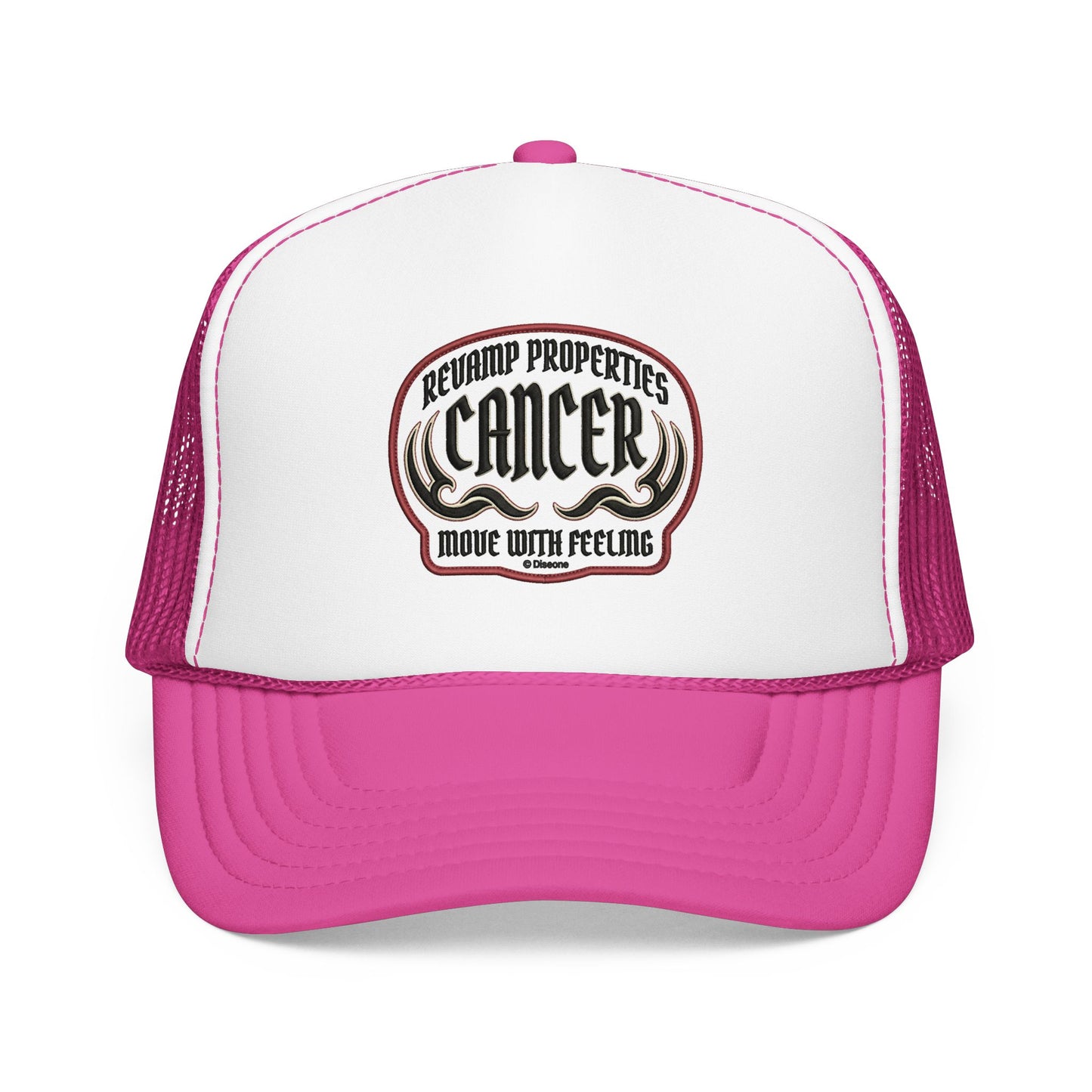 Cancer Zodiac Trucker Hat — Vintage Embroidered Skull & Crab Design