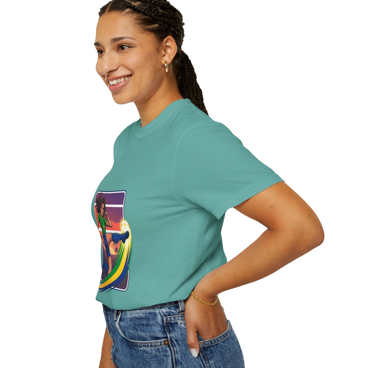Surfing Sunset T-Shirt — Girl Surfer Rainbow Wave Graphic Tee
