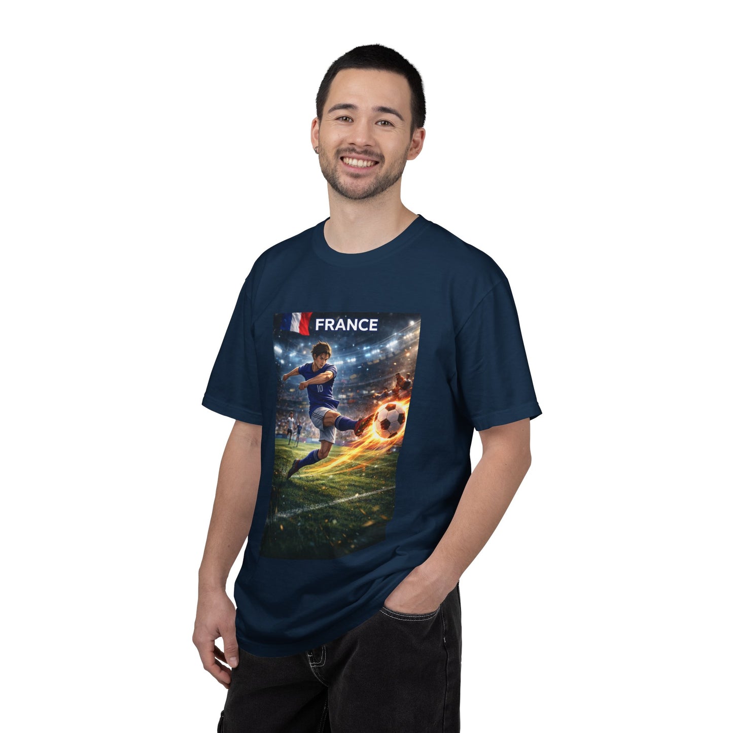 France Soccer Player Graphic T-Shirt — Football Kick Stadium Design